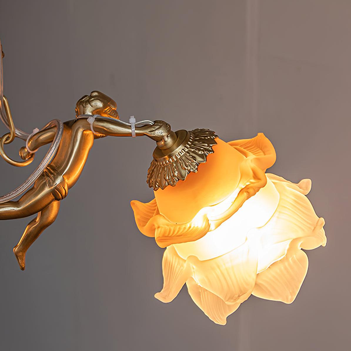 Lustra Lustre Laiton Suspension Florale Vintage