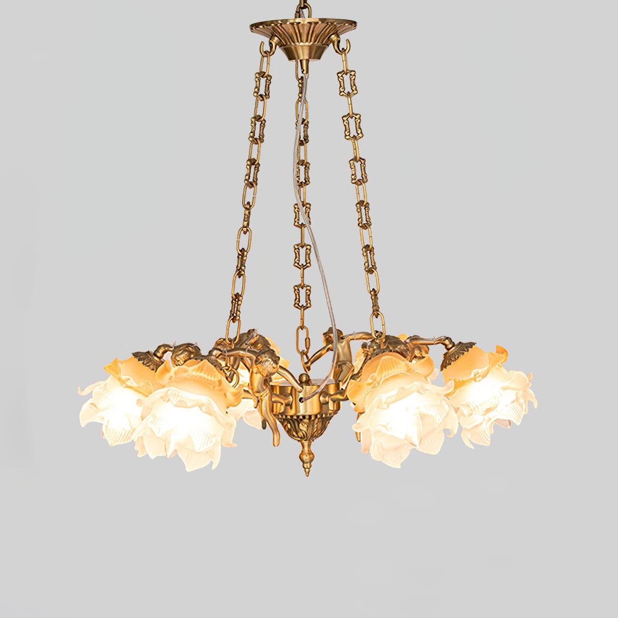 Lustra Lustre Laiton Suspension Florale Vintage