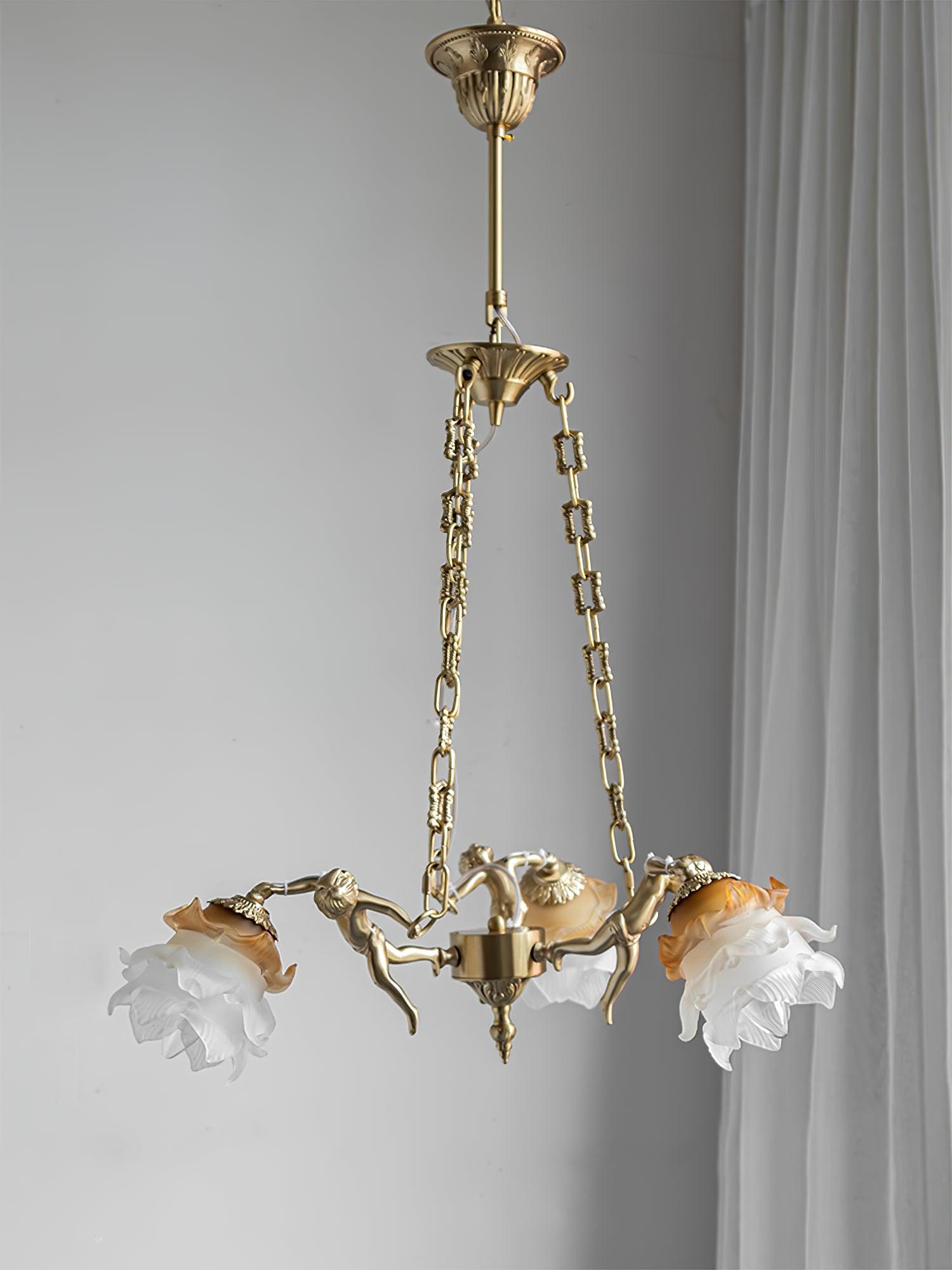 Lustra Lustre Laiton Suspension Florale Vintage
