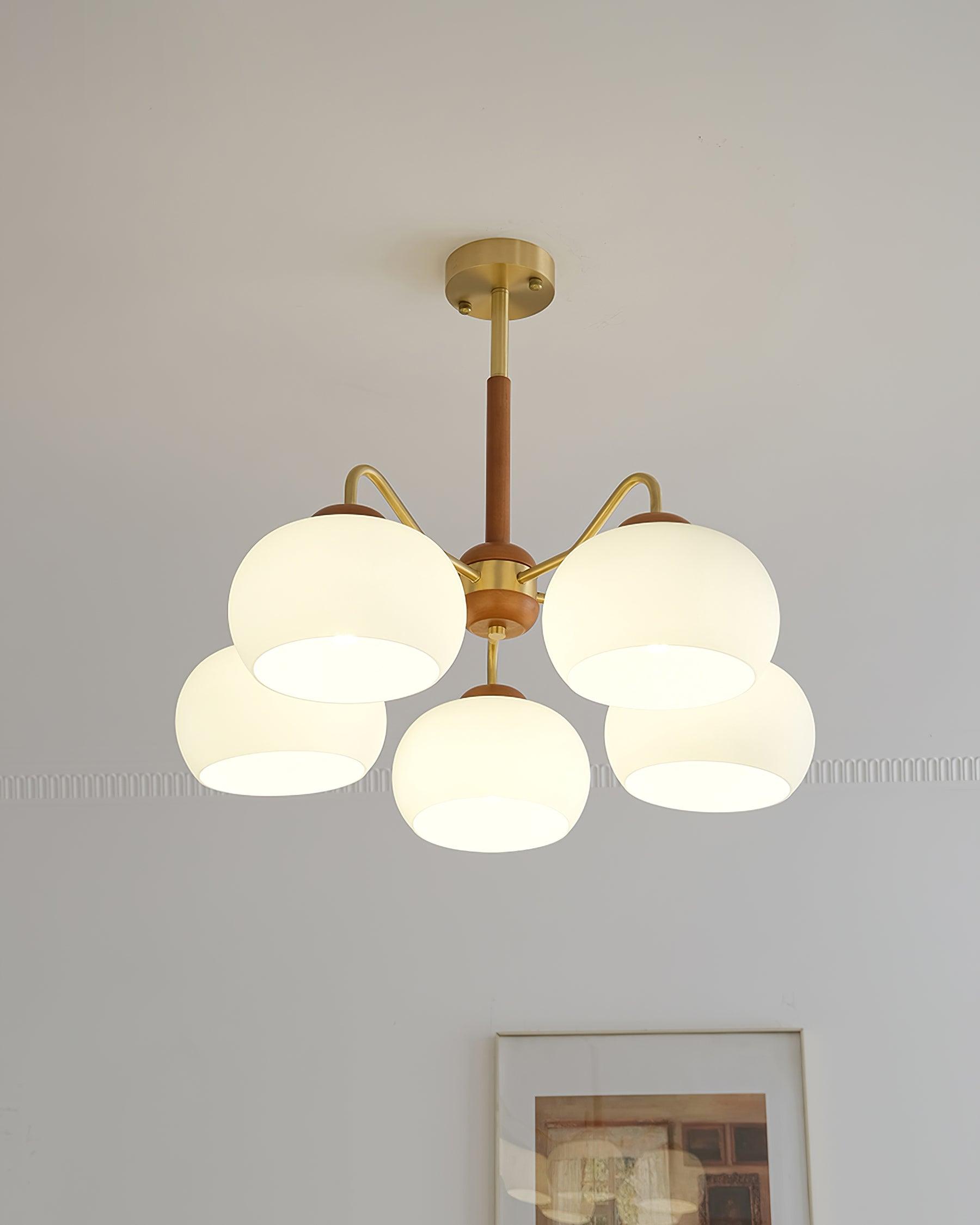 Raito Lustre Dôme en Verre Bois Laiton