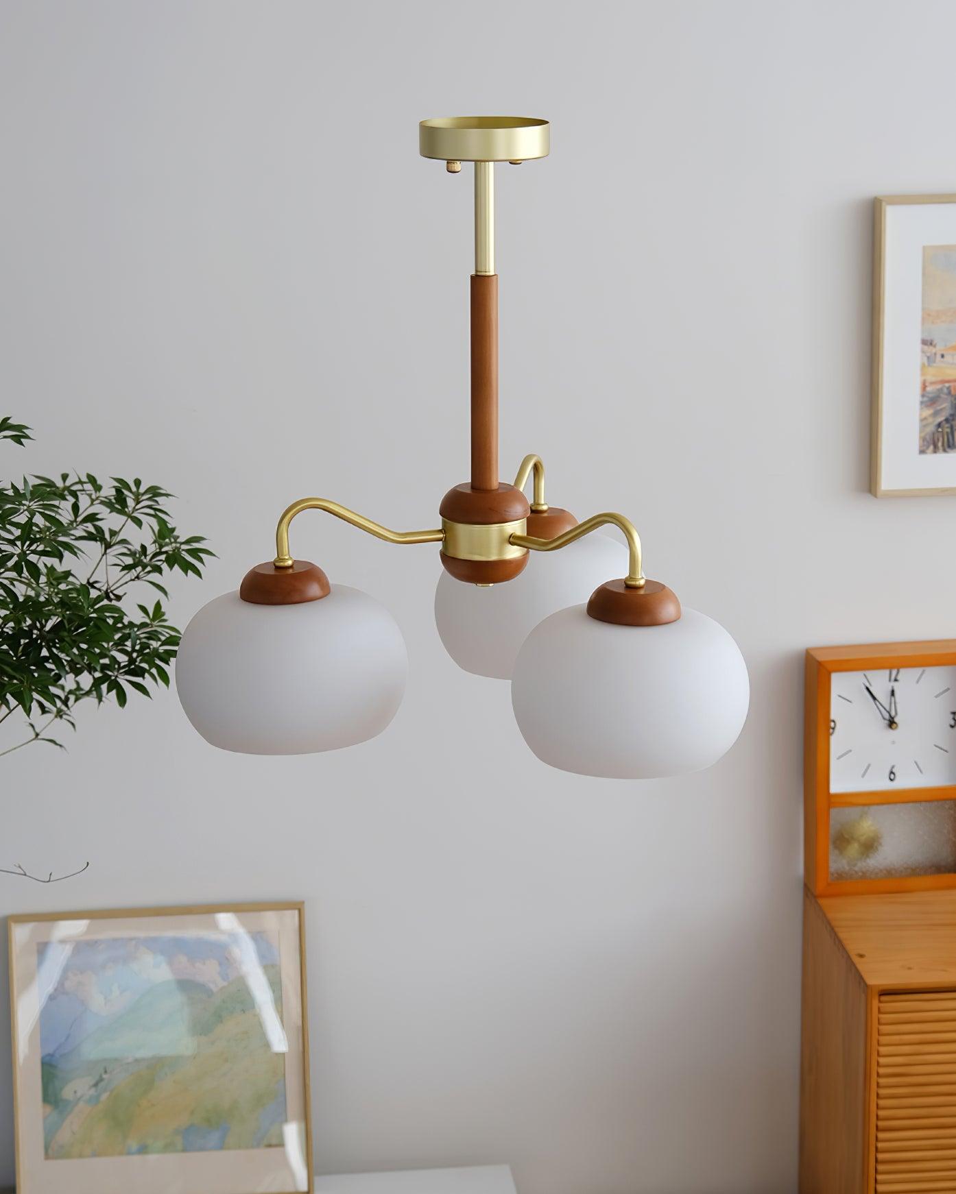 Raito Lustre Dôme en Verre Bois Laiton