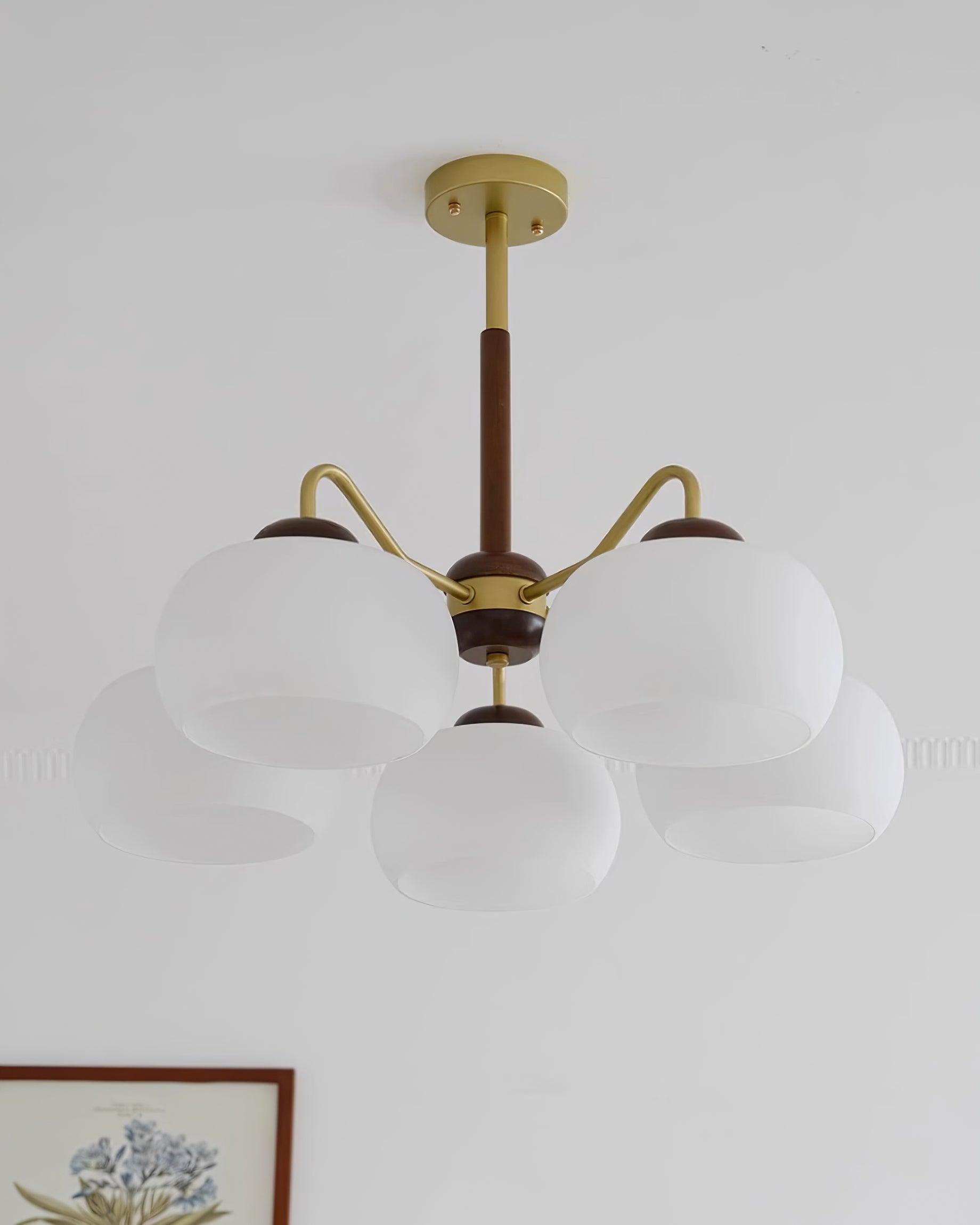 Raito Lustre Dôme en Verre Bois Laiton