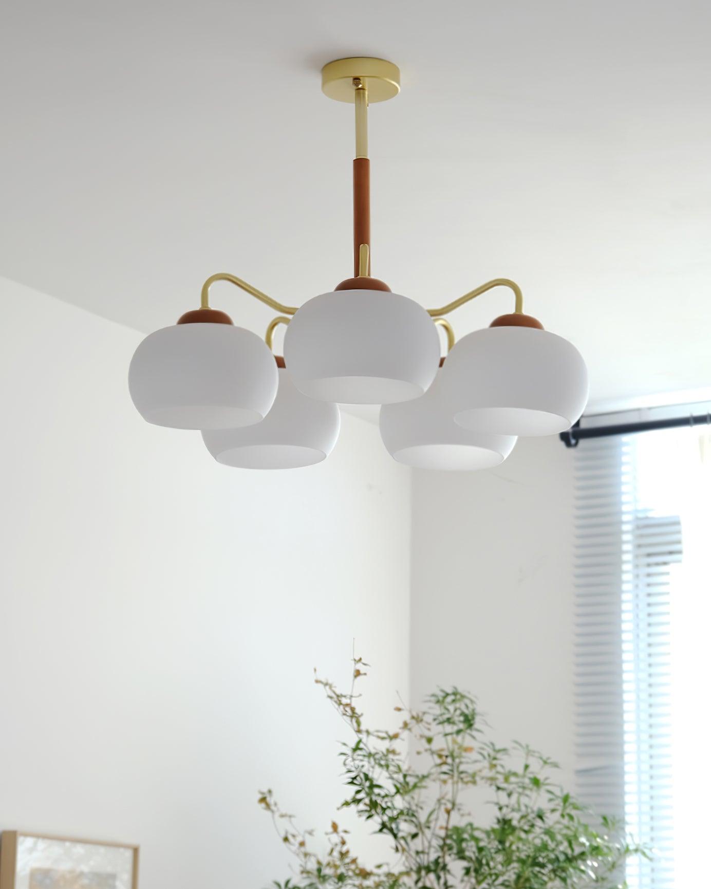 Raito Lustre Dôme en Verre Bois Laiton