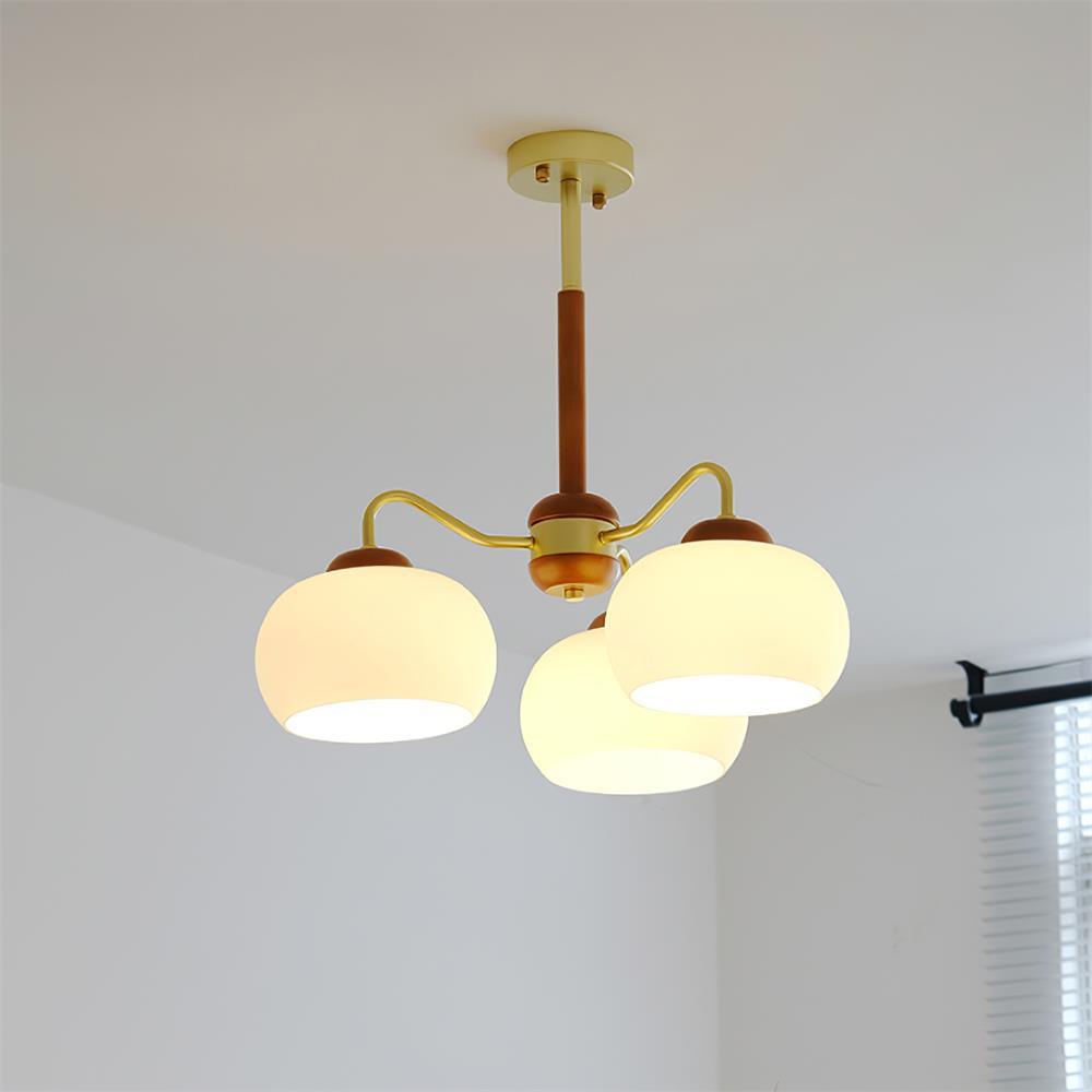 Raito Lustre Dôme en Verre Bois Laiton