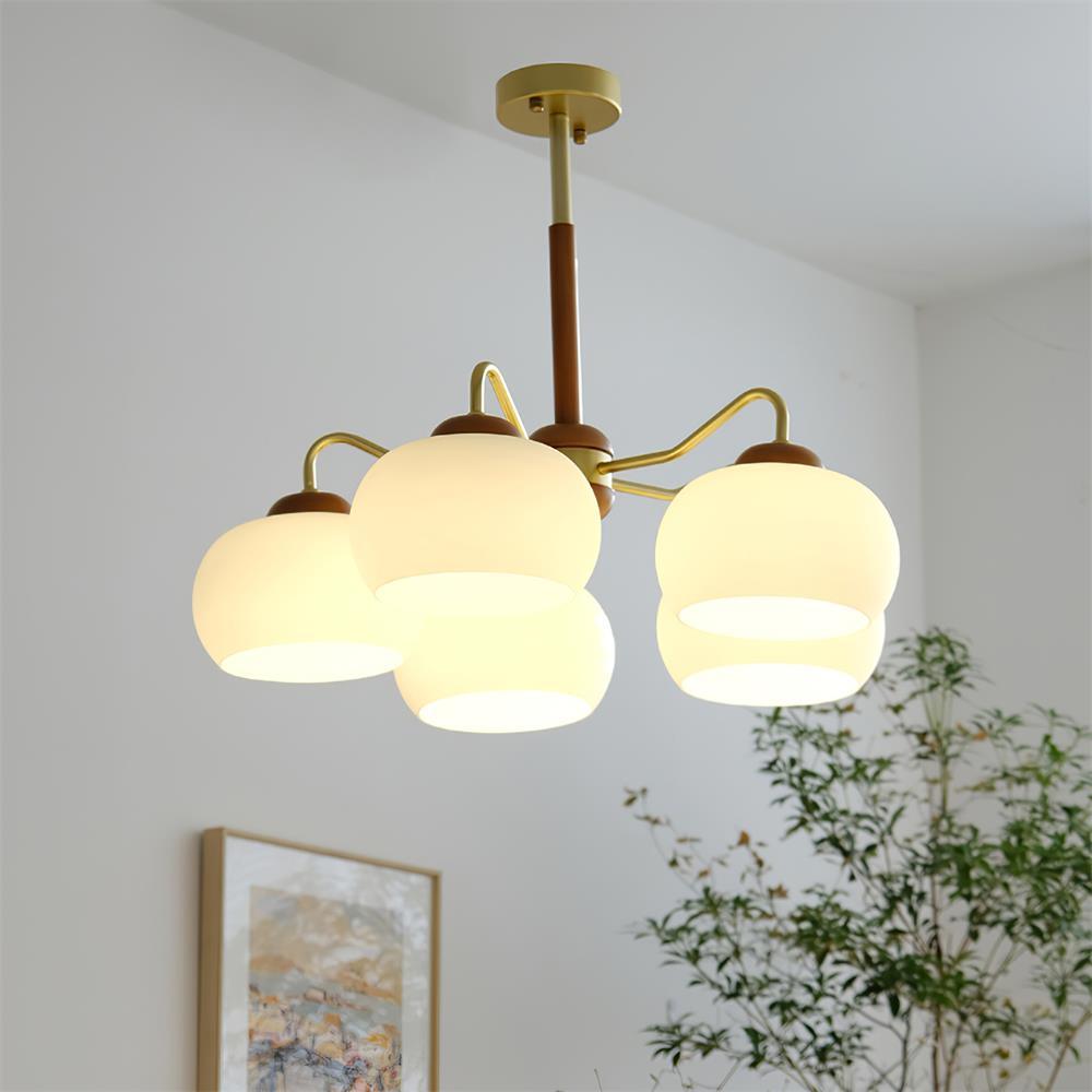 Raito Lustre Dôme en Verre Bois Laiton