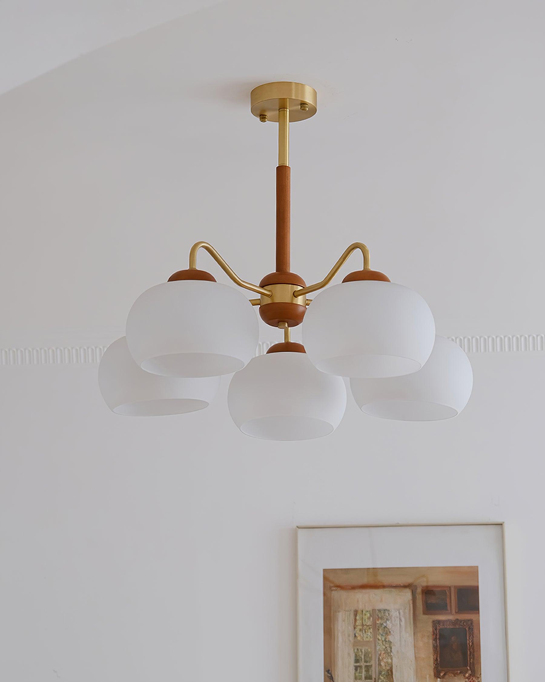 Raito Lustre Dôme en Verre Bois Laiton
