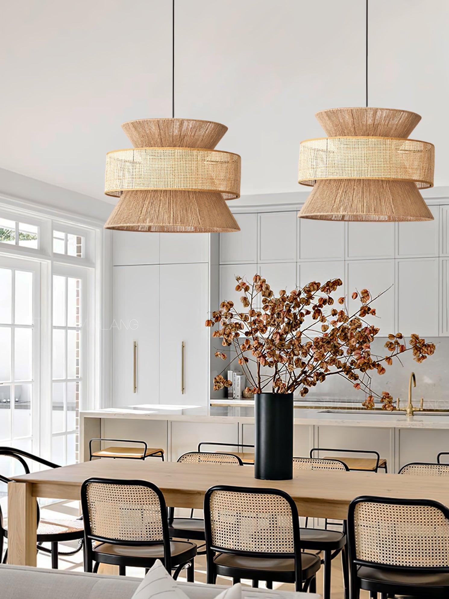 Ophelia Lustra Lampe Suspendue Rattan Tissé Élégante