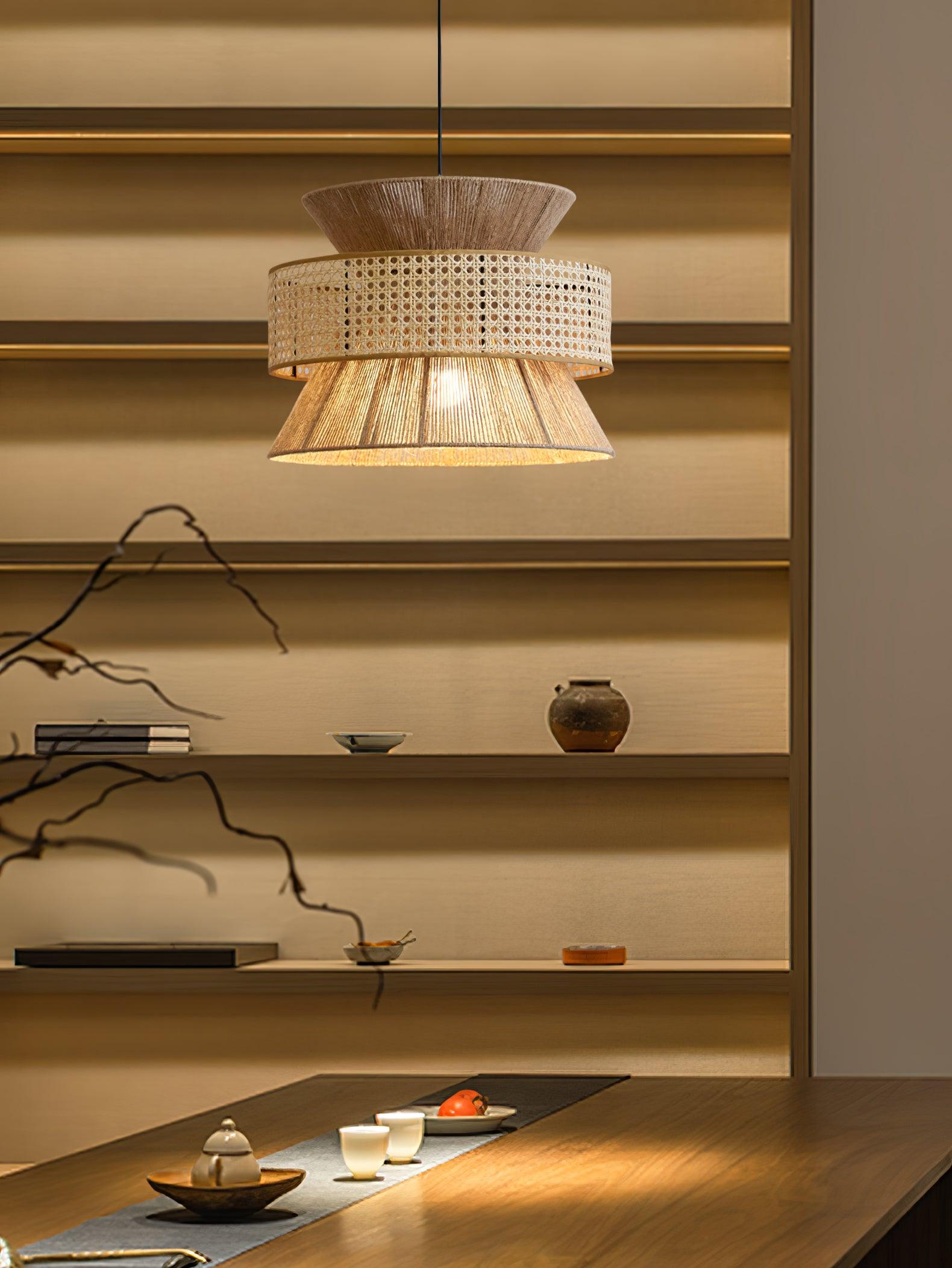 Ophelia Lustra Lampe Suspendue Rattan Tissé Élégante