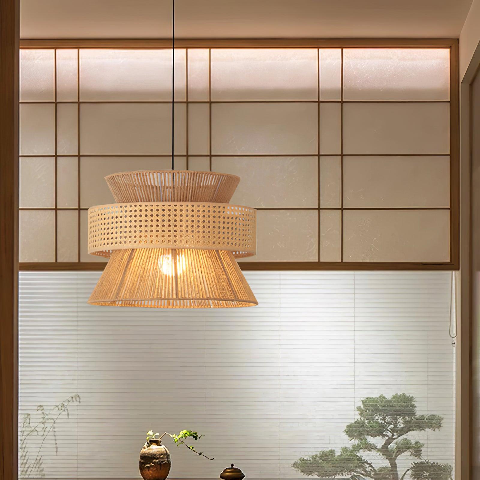 Ophelia Lustra Lampe Suspendue Rattan Tissé Élégante