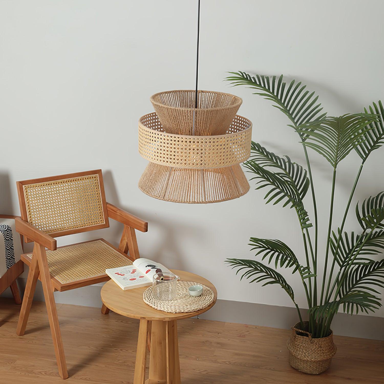Ophelia Lustra Lampe Suspendue Rattan Tissé Élégante