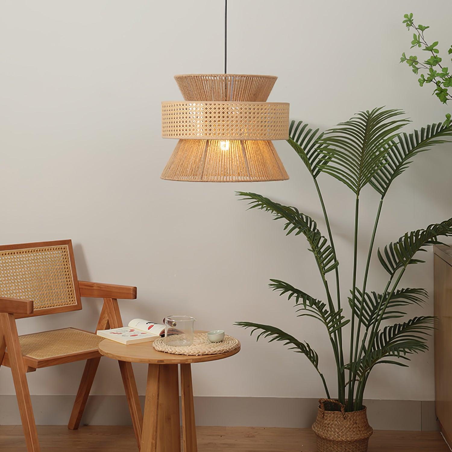 Ophelia Lustra Lampe Suspendue Rattan Tissé Élégante