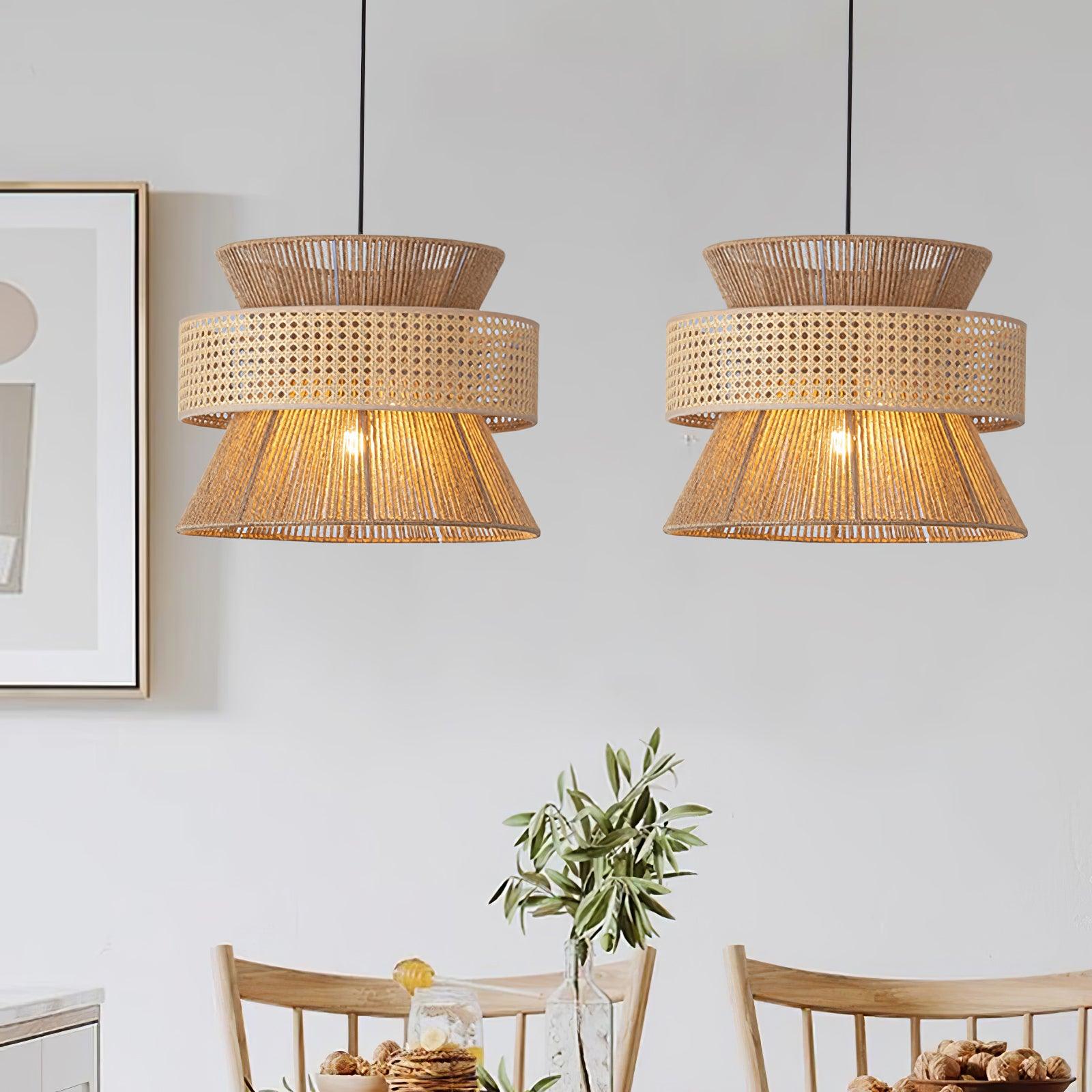 Ophelia Lustra Lampe Suspendue Rattan Tissé Élégante