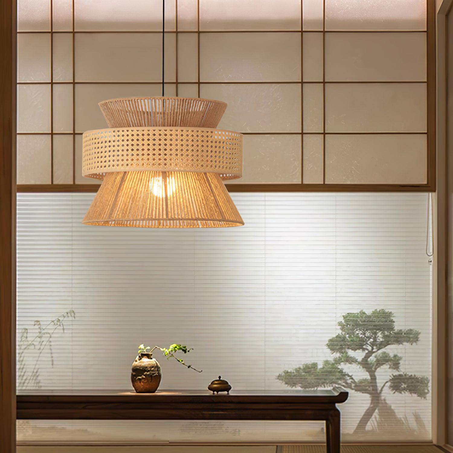 Ophelia Lustra Lampe Suspendue Rattan Tissé Élégante