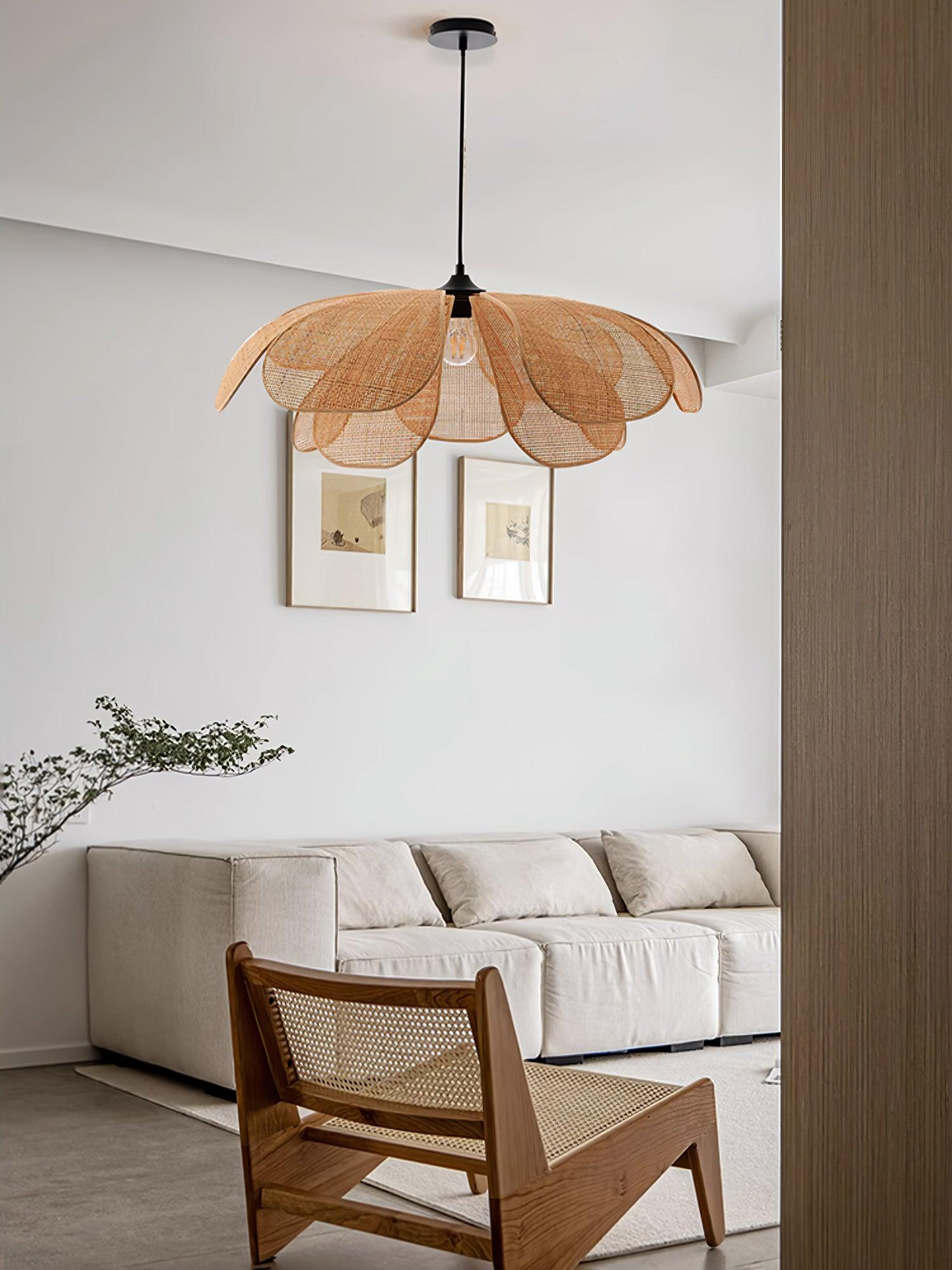Eloria Lustra Lampe Suspendue Rattan Forme Pétale Élégante