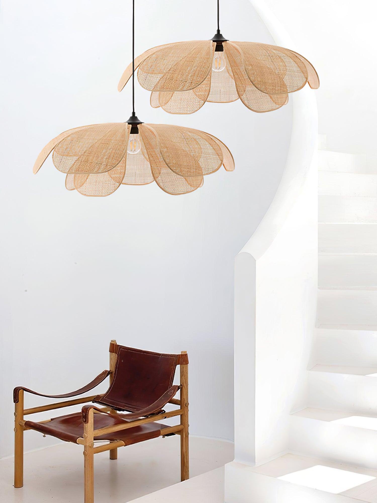 Eloria Lustra Lampe Suspendue Rattan Forme Pétale Élégante