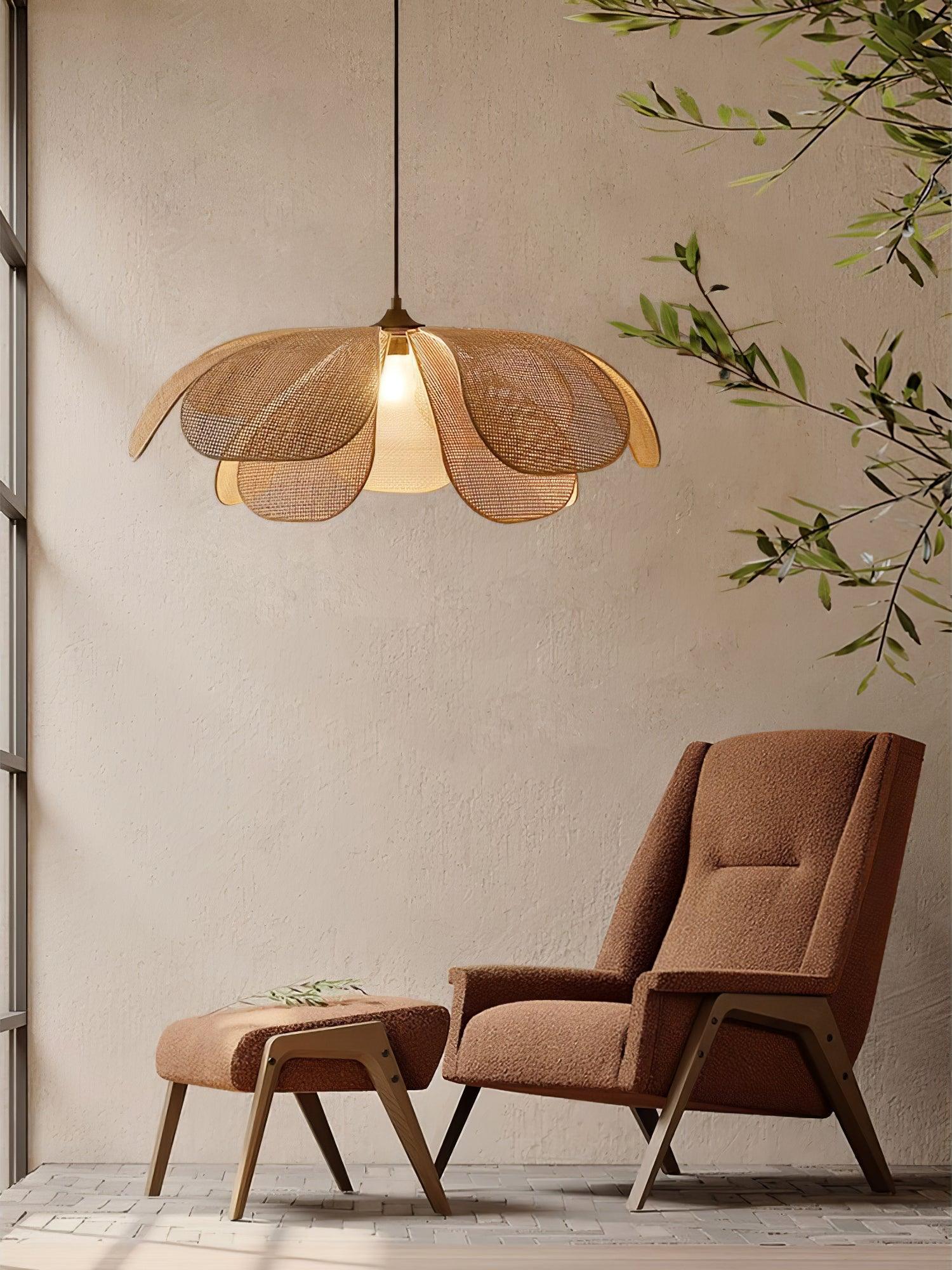 Eloria Lustra Lampe Suspendue Rattan Forme Pétale Élégante
