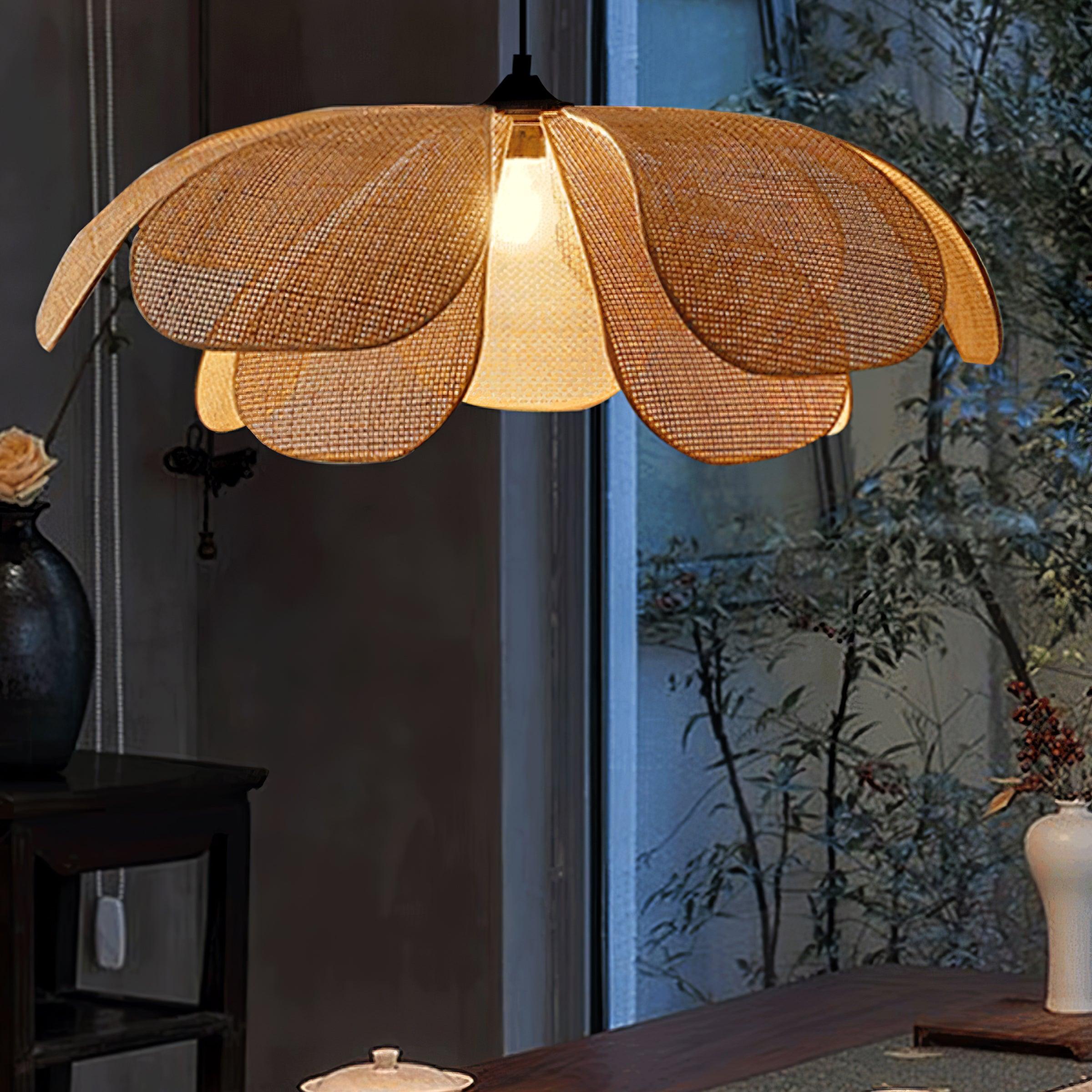 Eloria Lustra Lampe Suspendue Rattan Forme Pétale Élégante