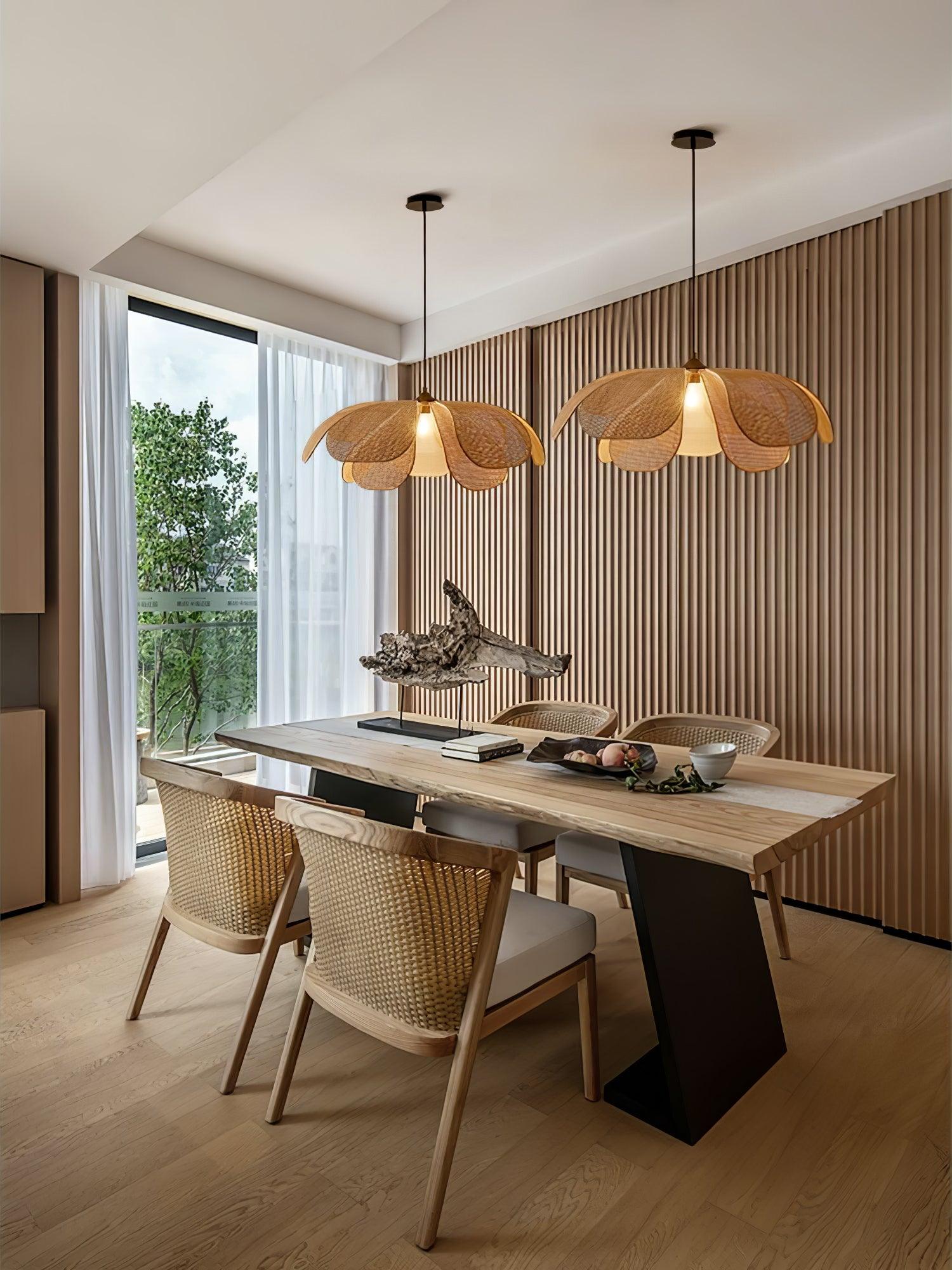 Eloria Lustra Lampe Suspendue Rattan Forme Pétale Élégante
