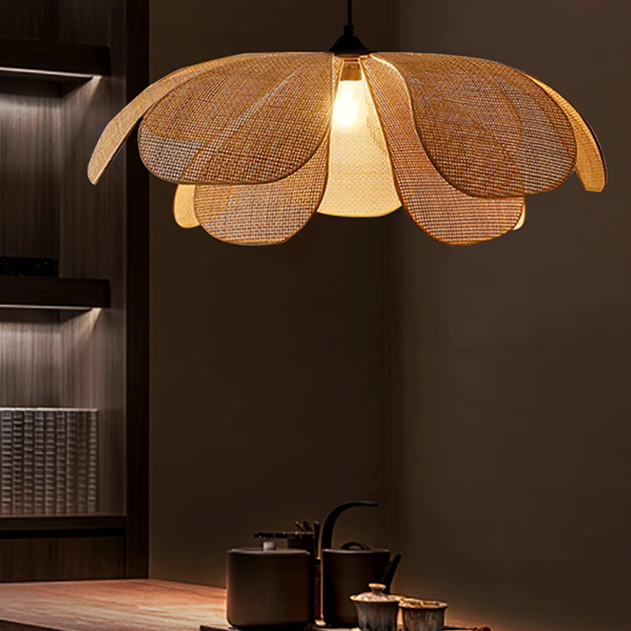 Eloria Lustra Lampe Suspendue Rattan Forme Pétale Élégante