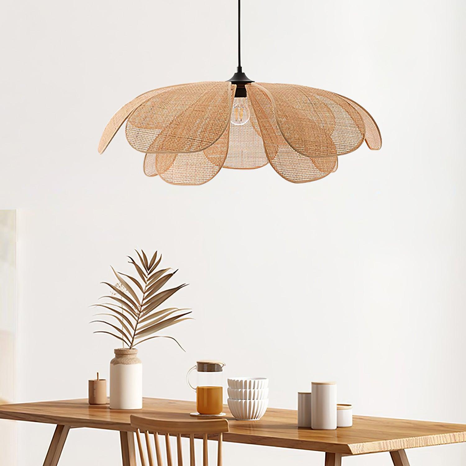 Eloria Lustra Lampe Suspendue Rattan Forme Pétale Élégante