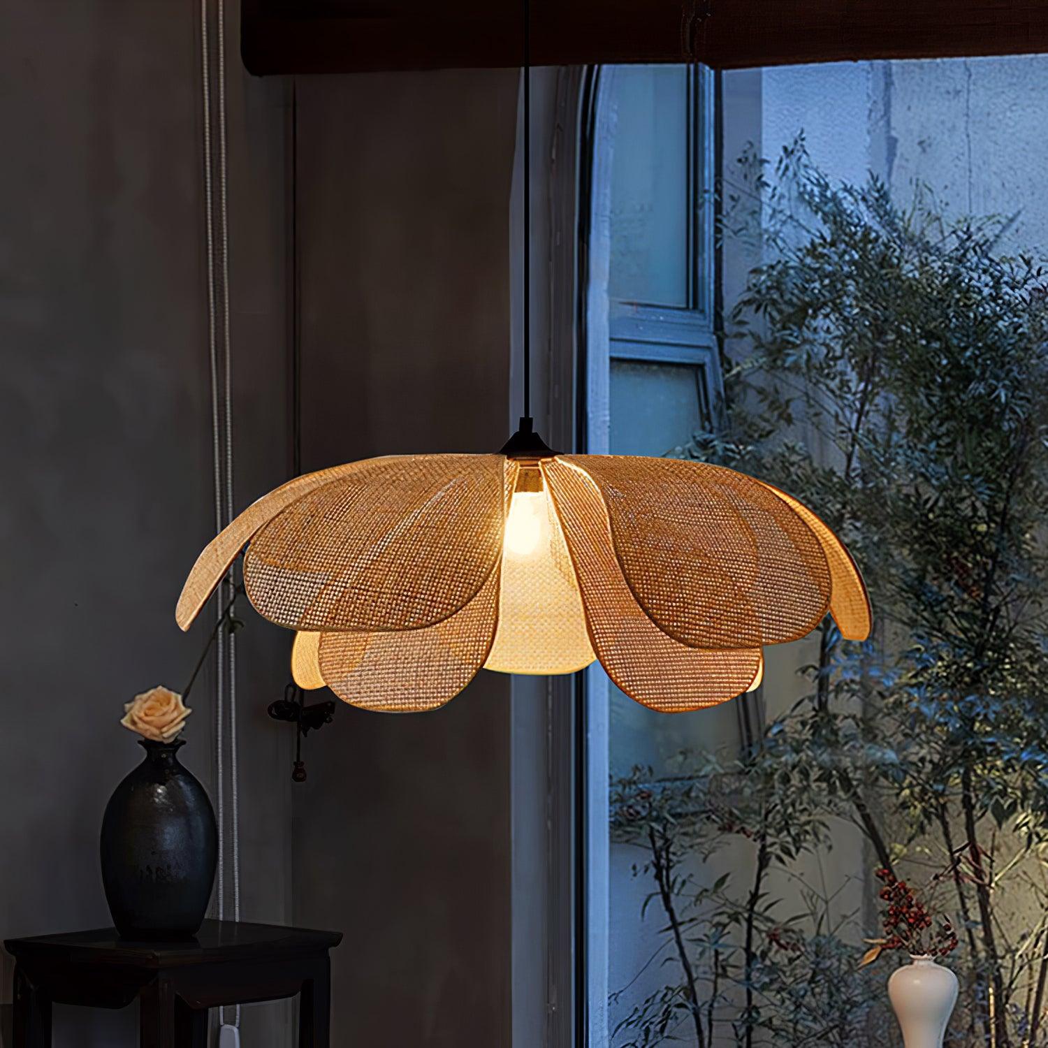 Eloria Lustra Lampe Suspendue Rattan Forme Pétale Élégante