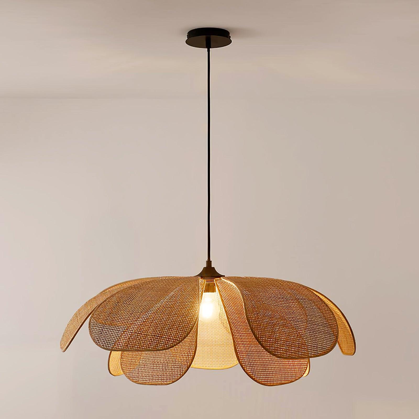 Eloria Lustra Lampe Suspendue Rattan Forme Pétale Élégante