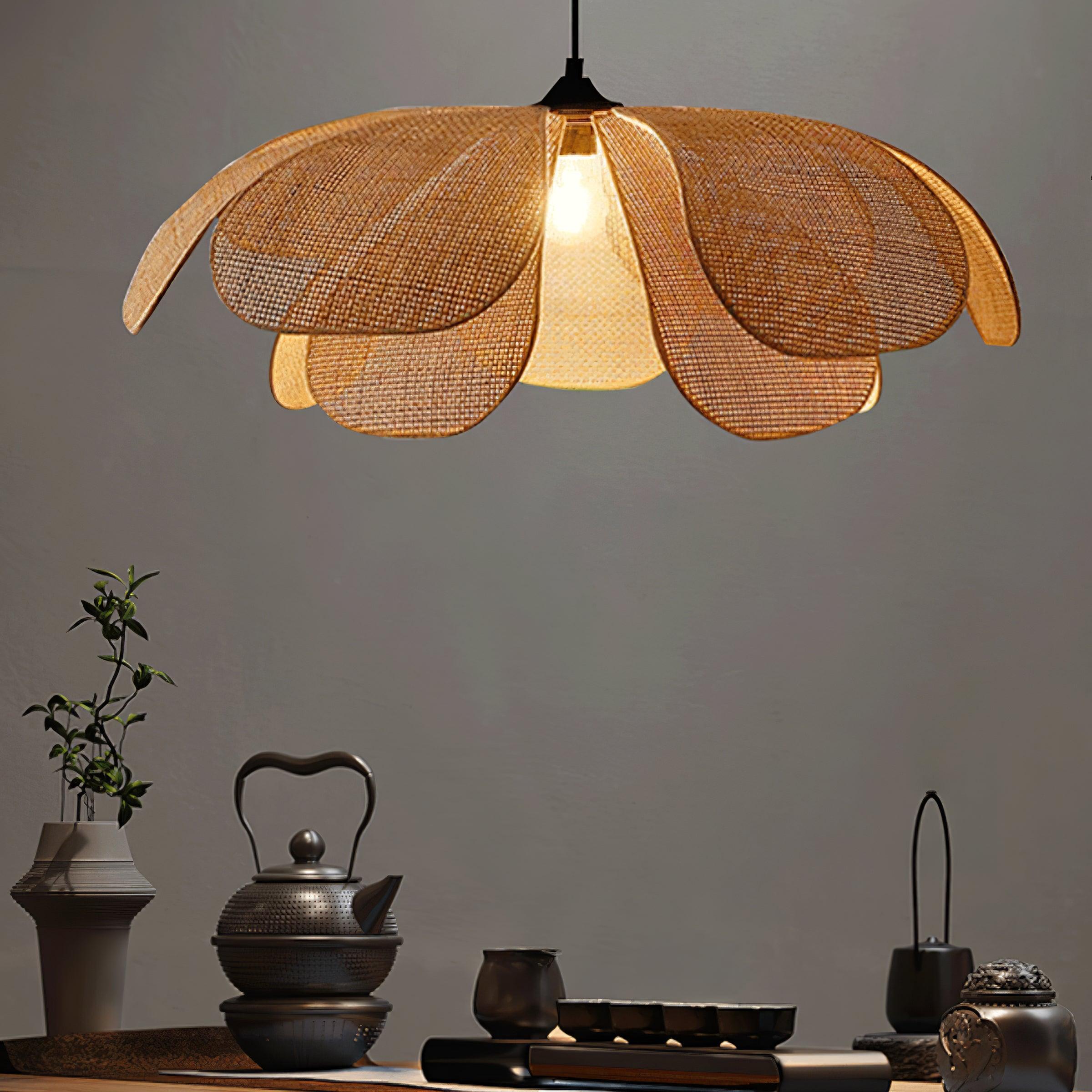 Eloria Lustra Lampe Suspendue Rattan Forme Pétale Élégante