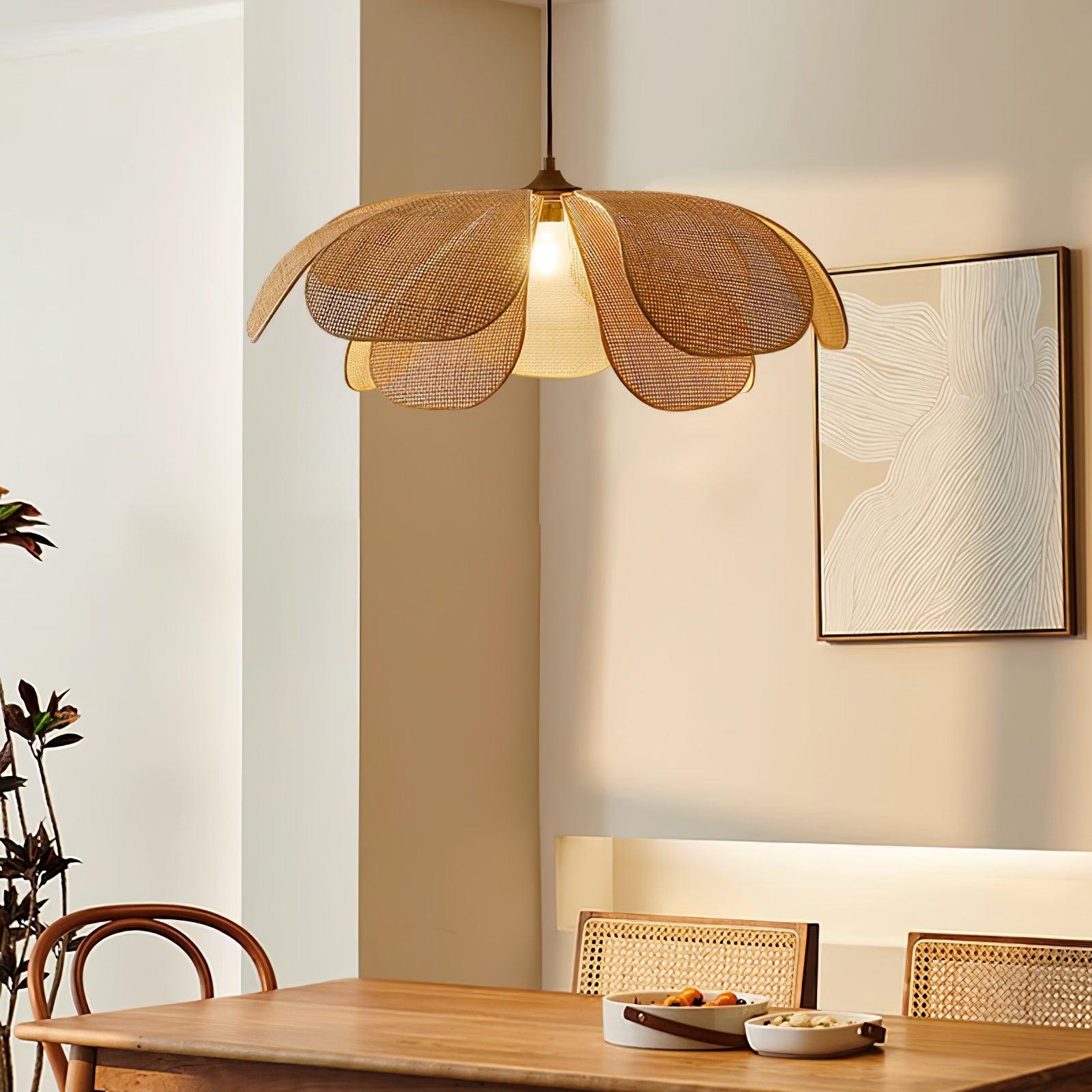 Eloria Lustra Lampe Suspendue Rattan Forme Pétale Élégante