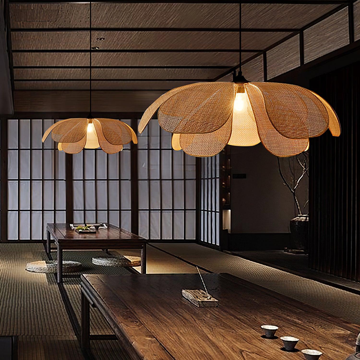 Eloria Lustra Lampe Suspendue Rattan Forme Pétale Élégante