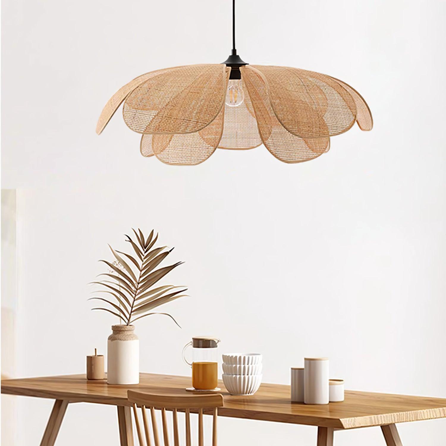 Eloria Lustra Lampe Suspendue Rattan Forme Pétale Élégante