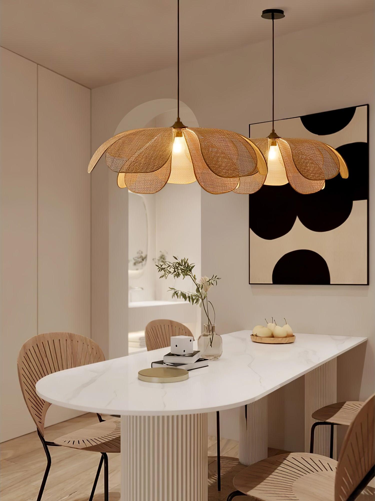Eloria Lustra Lampe Suspendue Rattan Forme Pétale Élégante