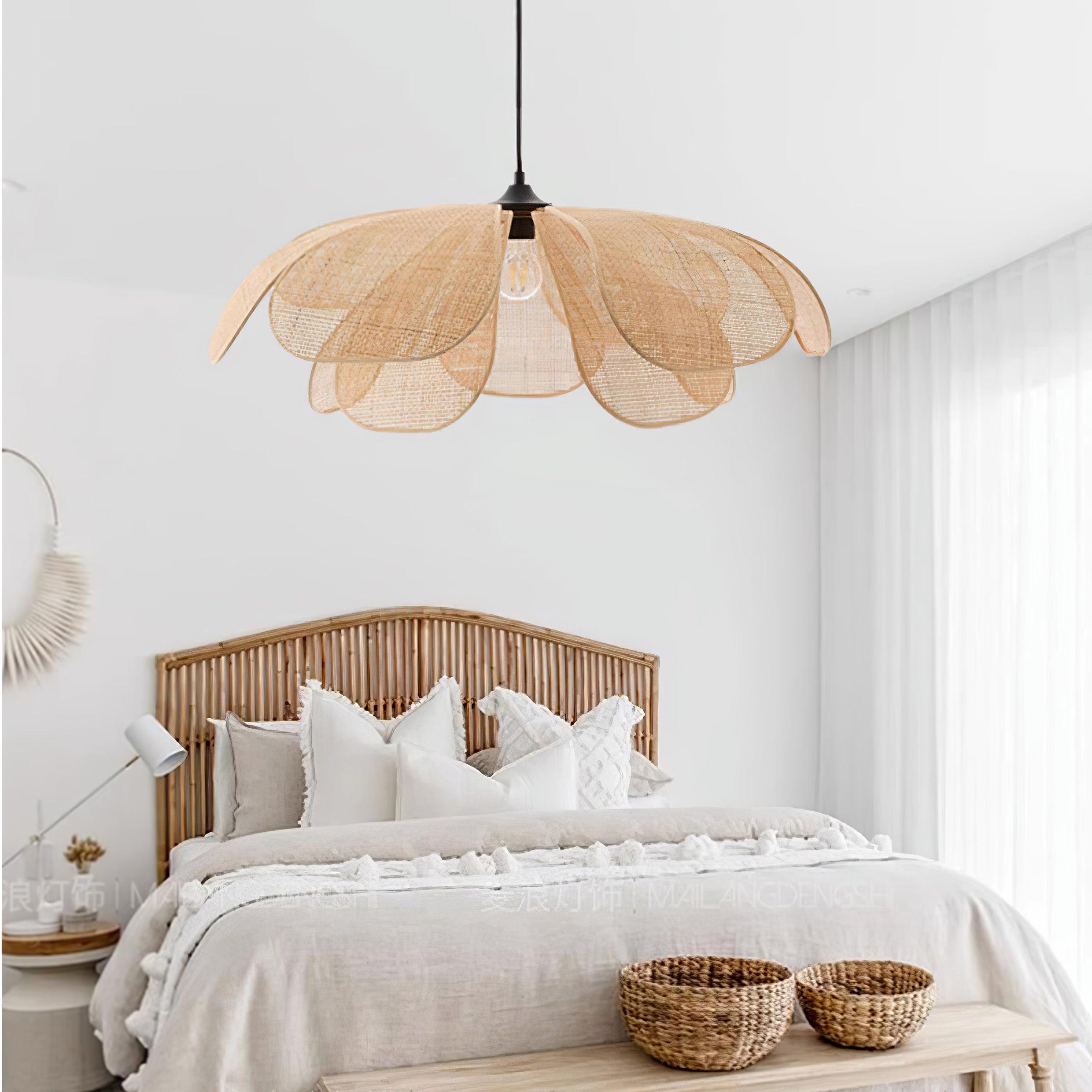 Eloria Lustra Lampe Suspendue Rattan Forme Pétale Élégante