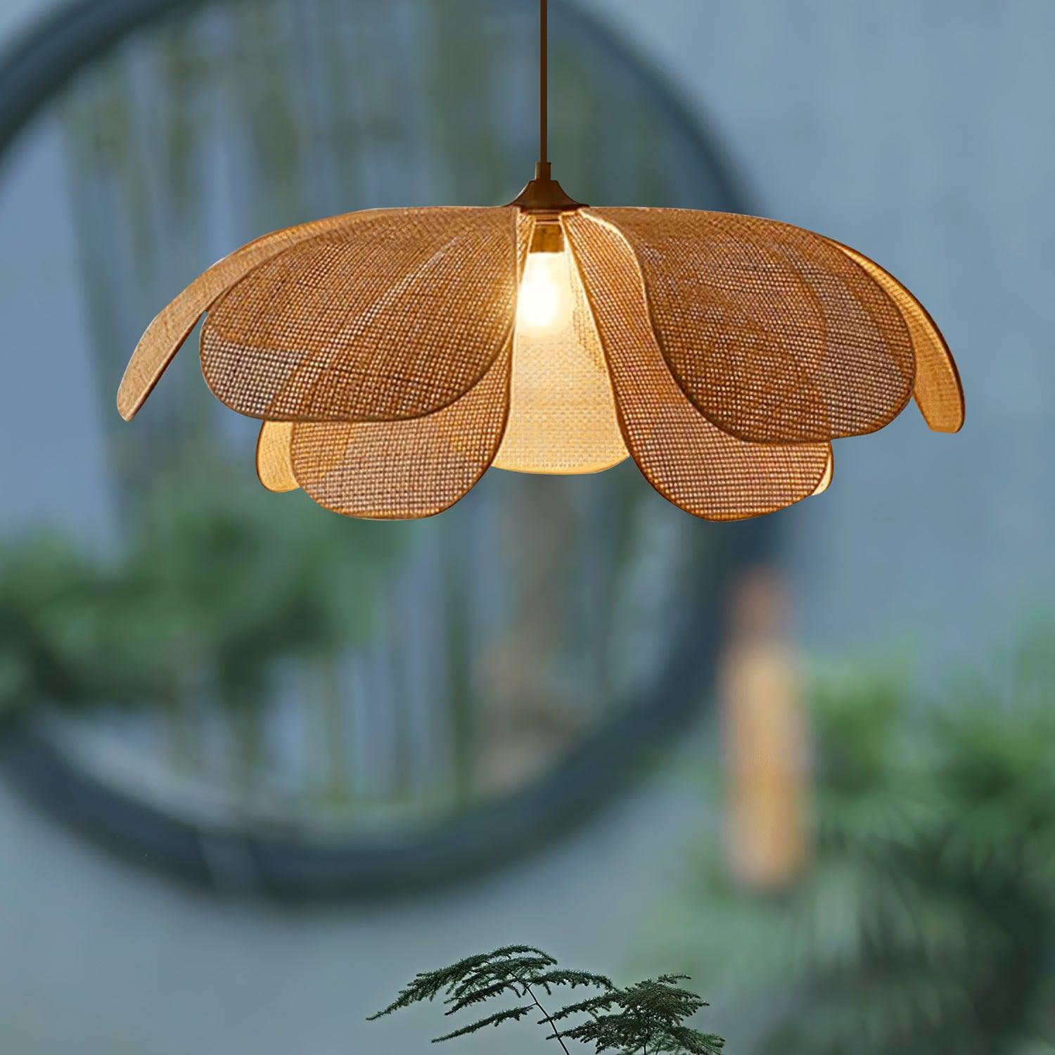 Eloria Lustra Lampe Suspendue Rattan Forme Pétale Élégante