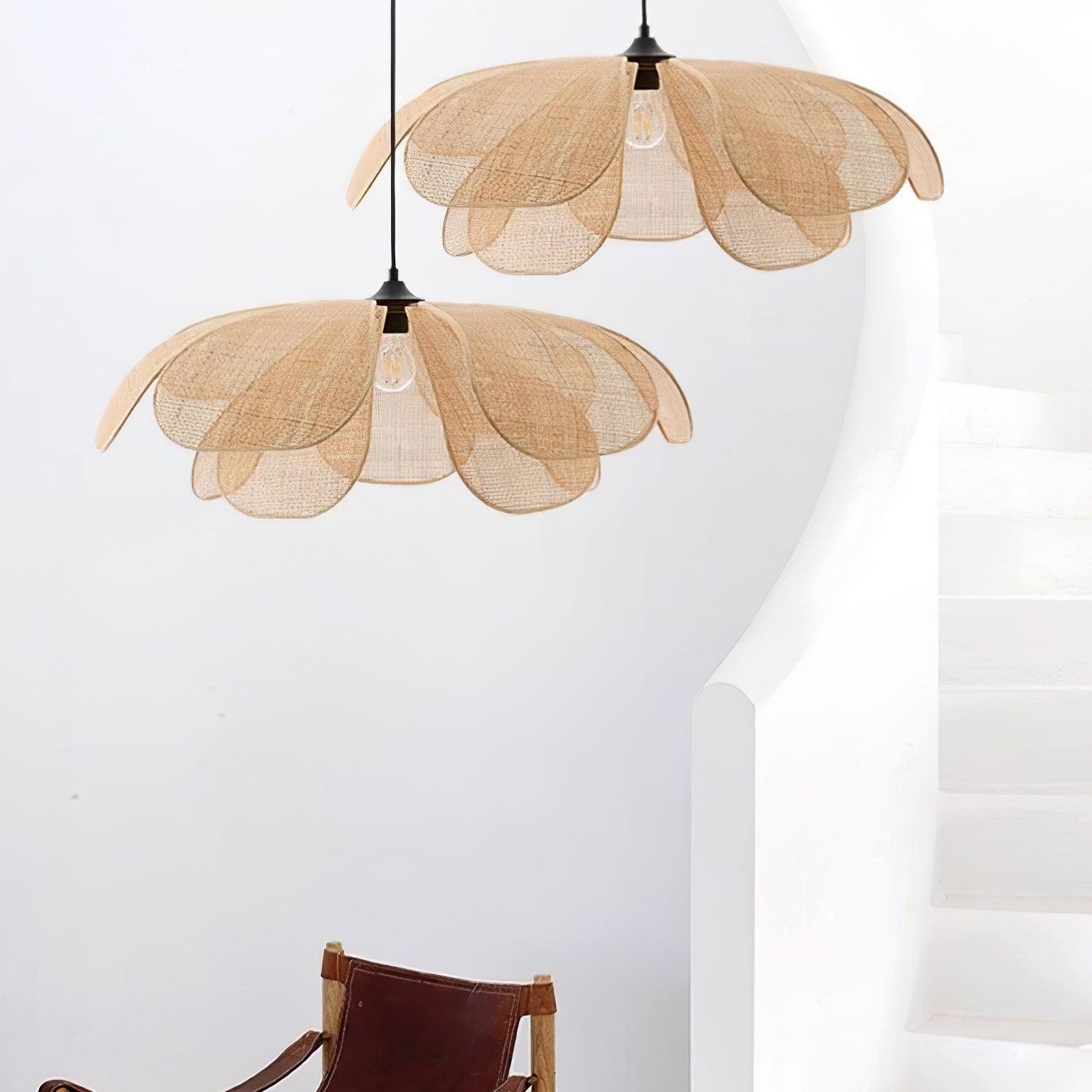 Eloria Lustra Lampe Suspendue Rattan Forme Pétale Élégante