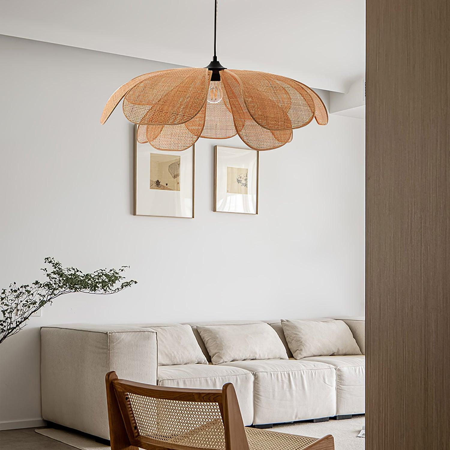 Eloria Lustra Lampe Suspendue Rattan Forme Pétale Élégante