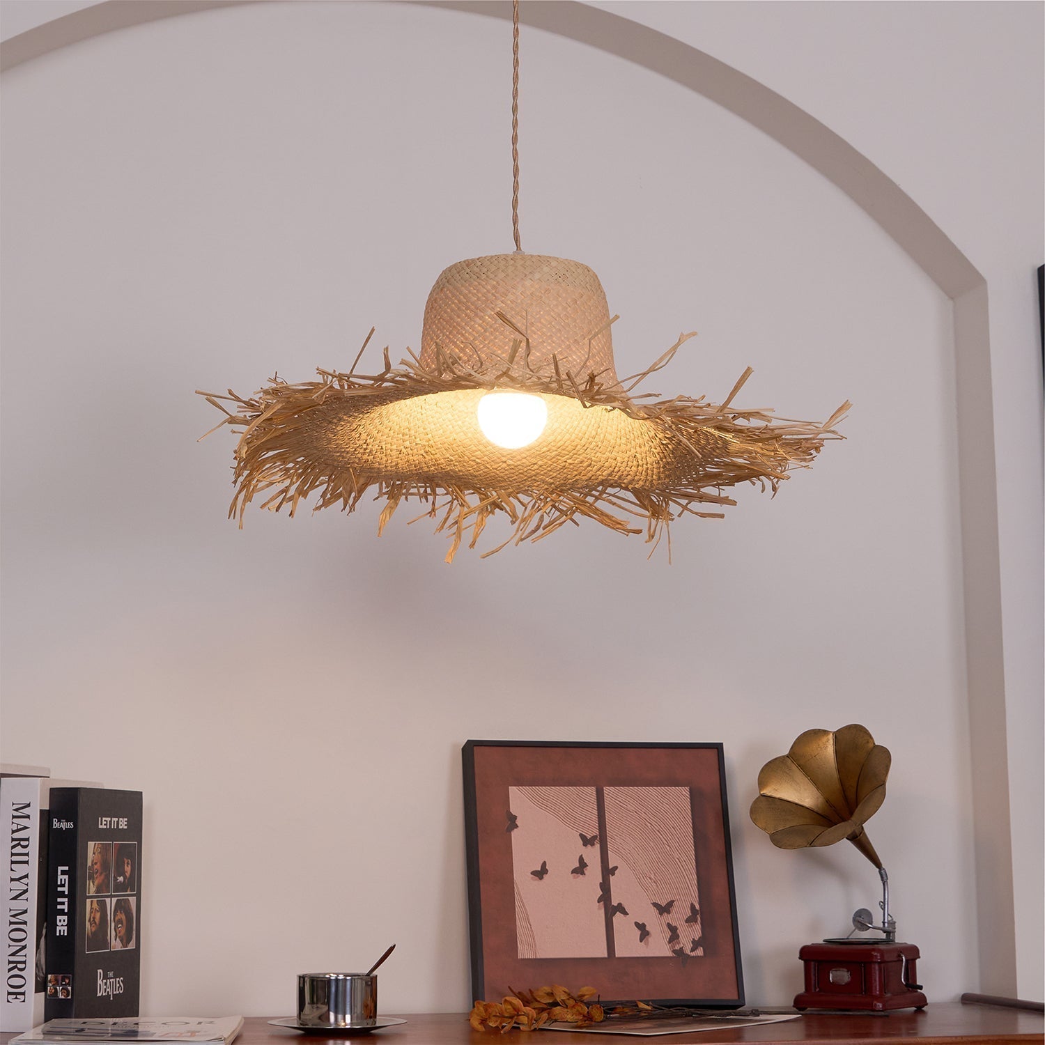 Zephyran Rotin Vintage Pendentif Lumière