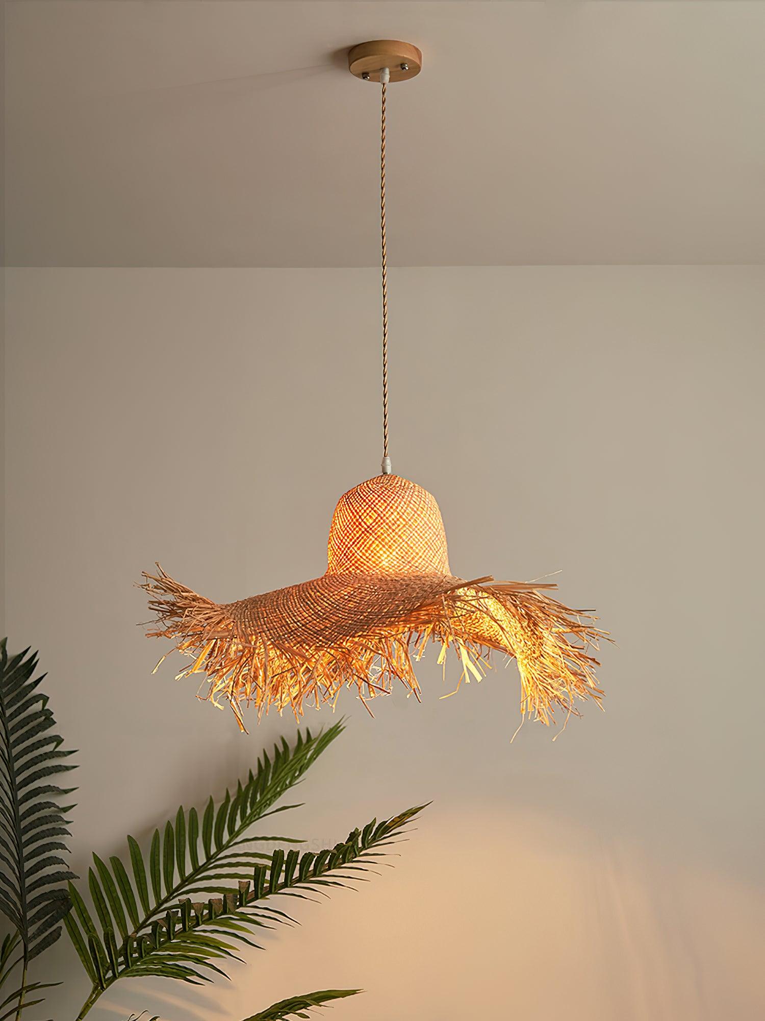 Zephyran Rotin Vintage Pendentif Lumière