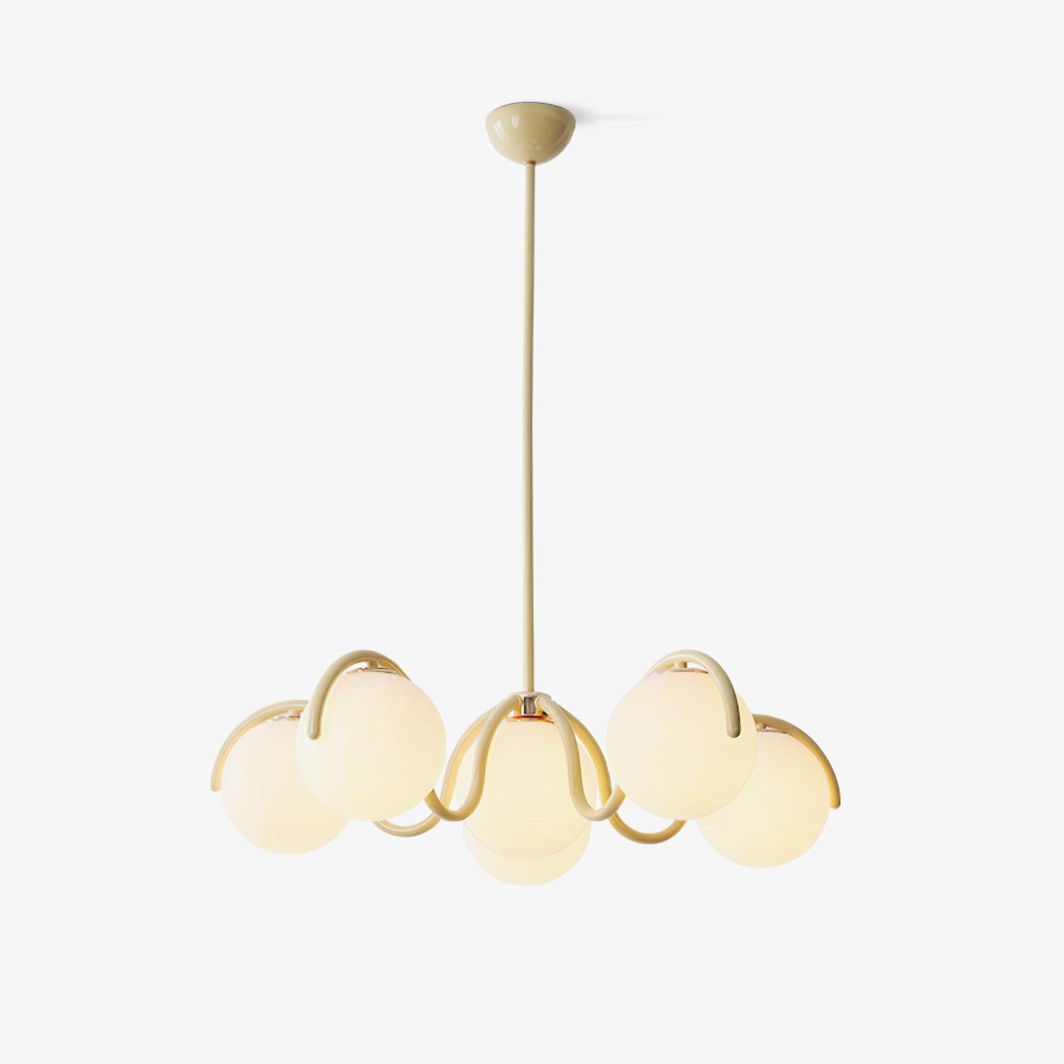Lustra Lustre en Verre Blanc avec Globes et Cadre Courbé