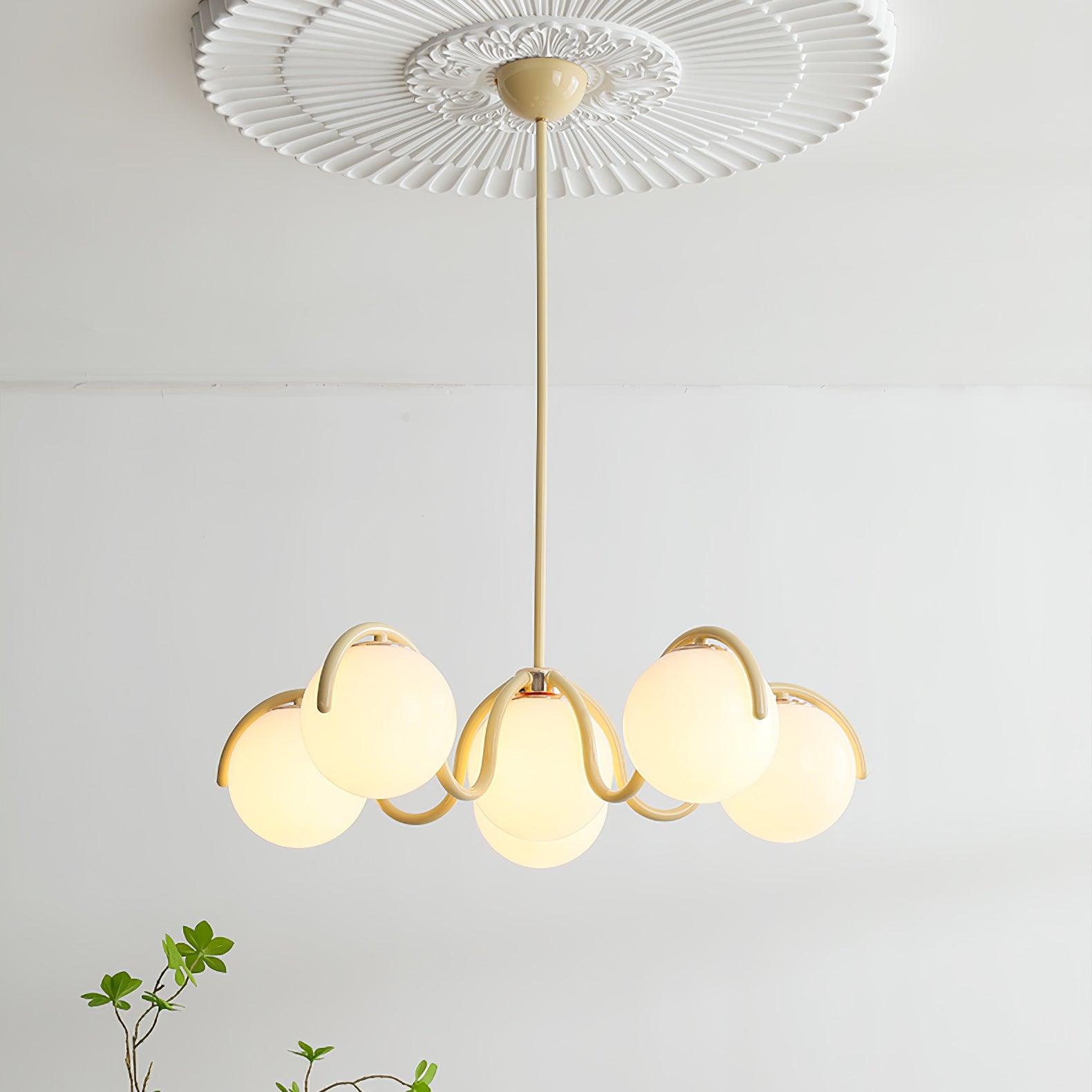 Lustra Lustre en Verre Blanc avec Globes et Cadre Courbé