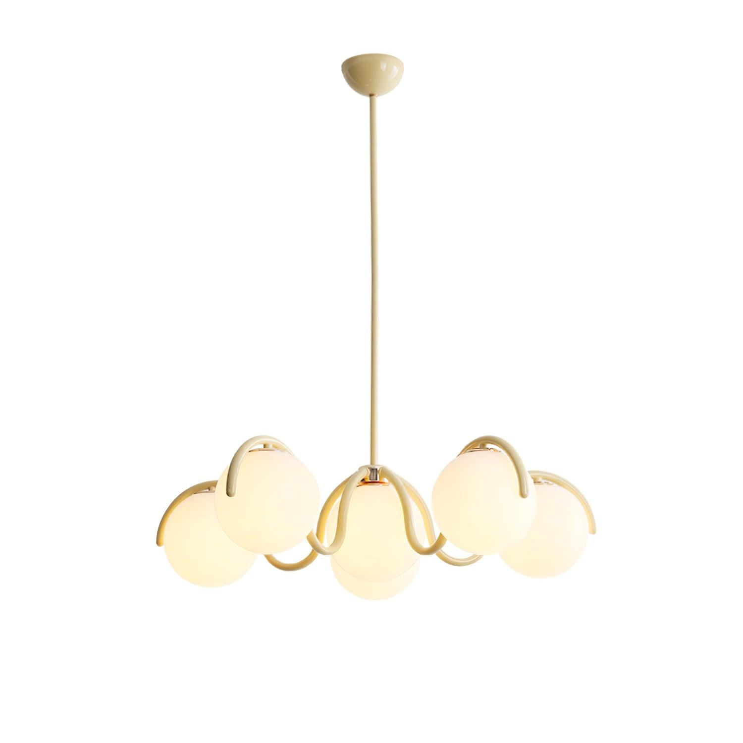 Lustra Lustre en Verre Blanc avec Globes et Cadre Courbé