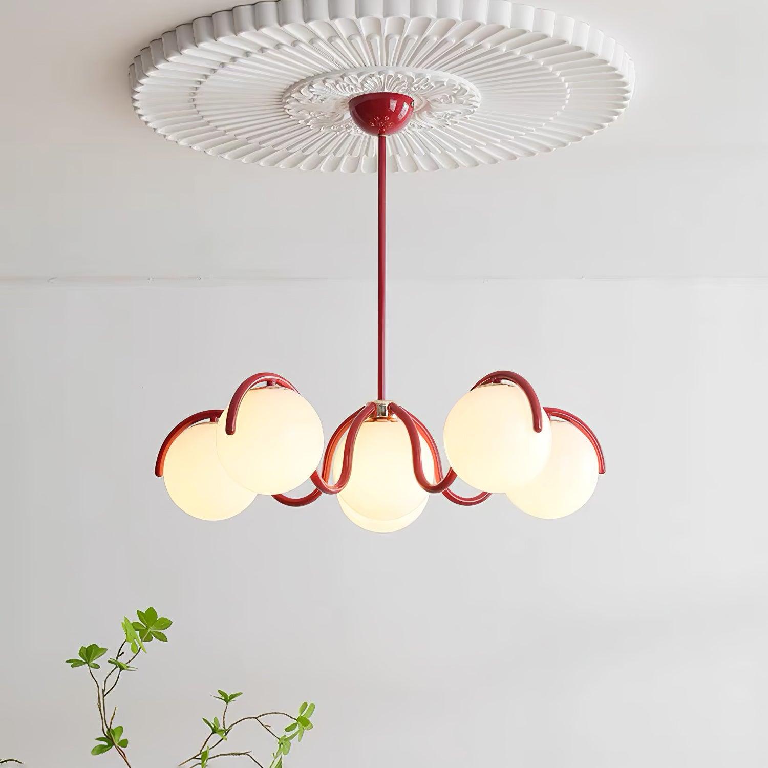 Lustra Lustre en Verre Blanc avec Globes et Cadre Courbé