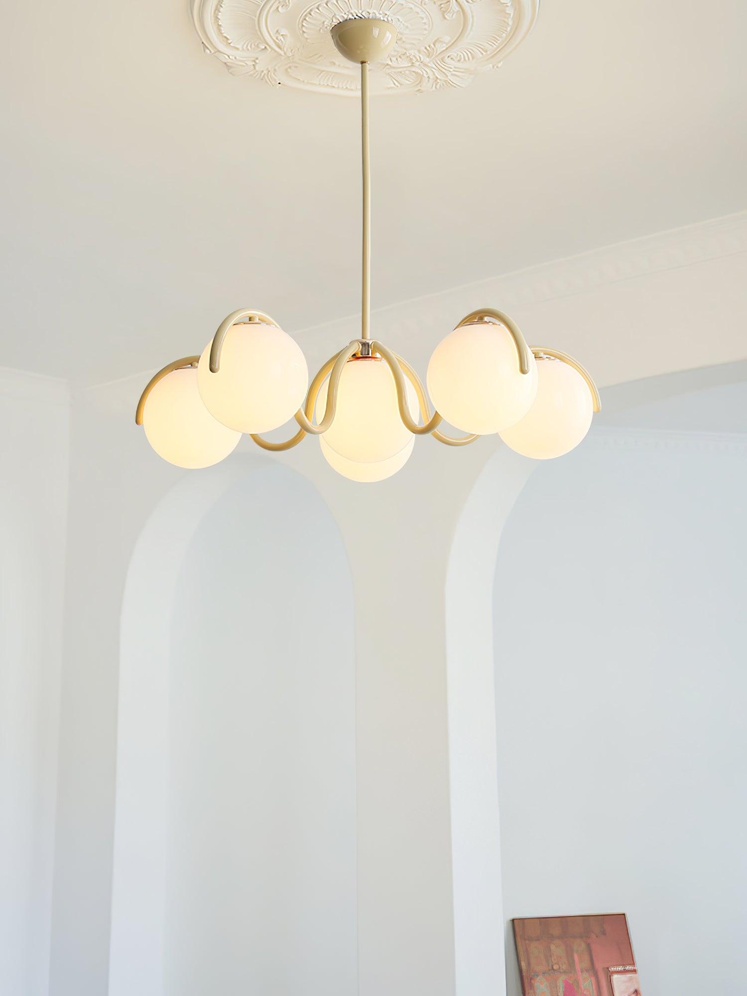 Lustra Lustre en Verre Blanc avec Globes et Cadre Courbé