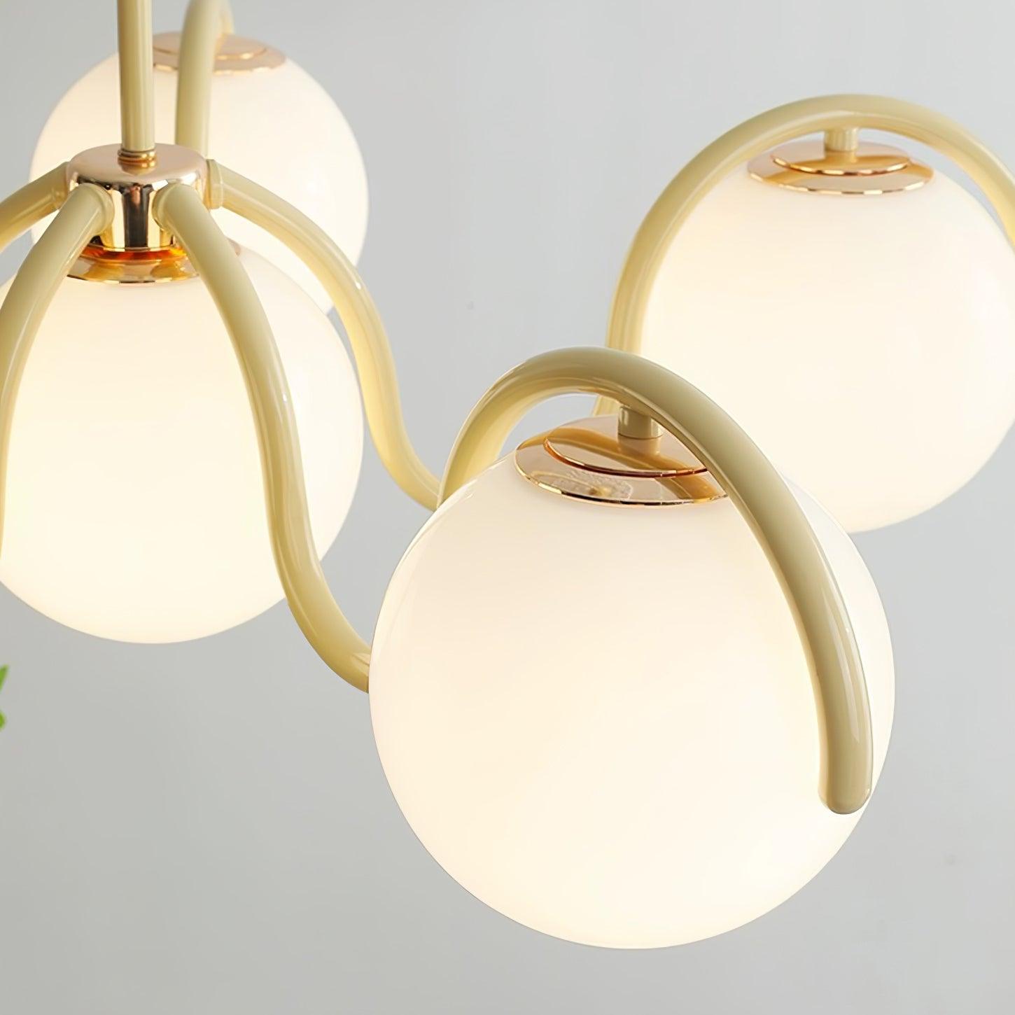 Lustra Lustre en Verre Blanc avec Globes et Cadre Courbé