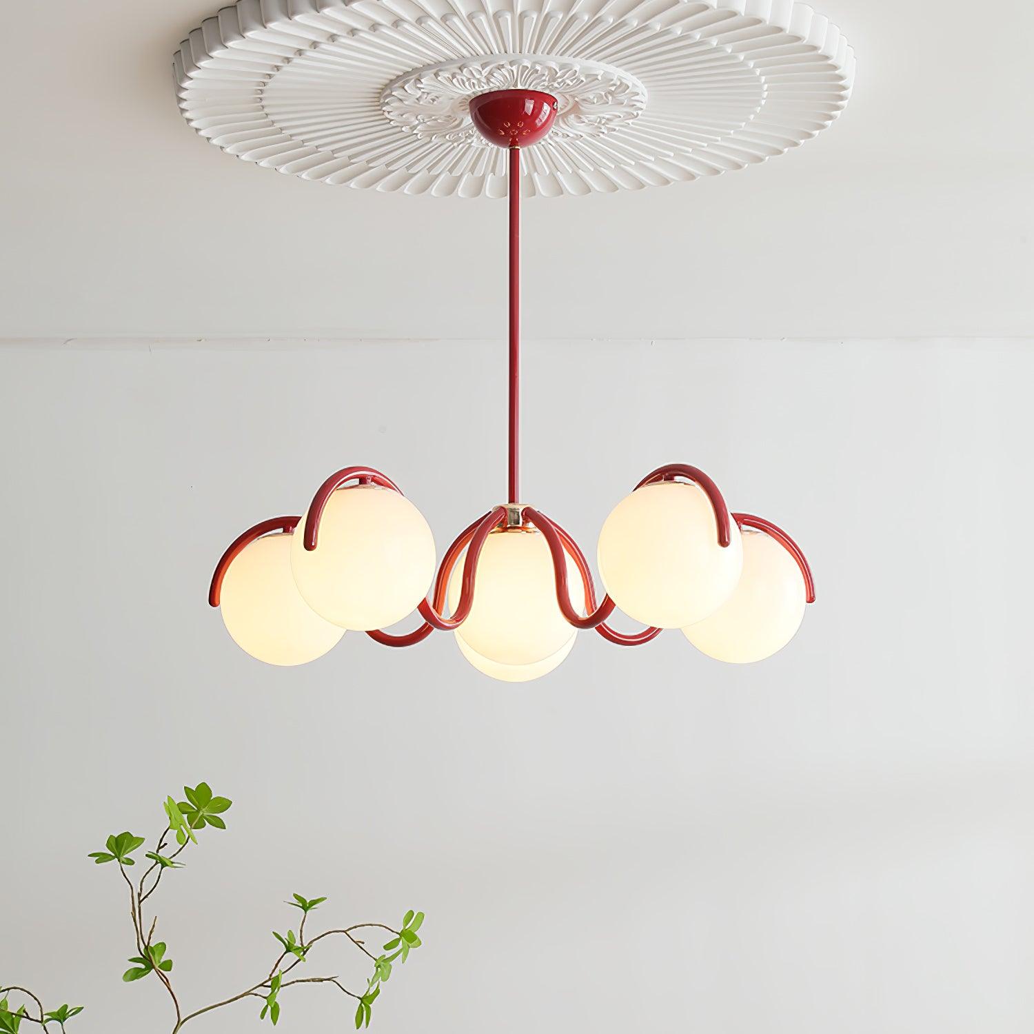 Lustra Lustre en Verre Blanc avec Globes et Cadre Courbé