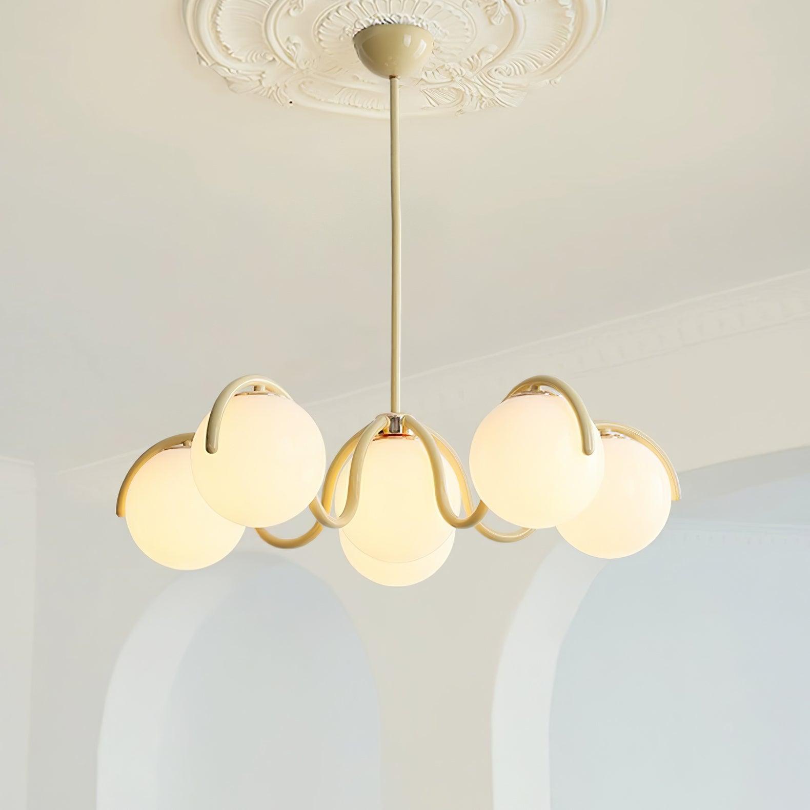 Lustra Lustre en Verre Blanc avec Globes et Cadre Courbé