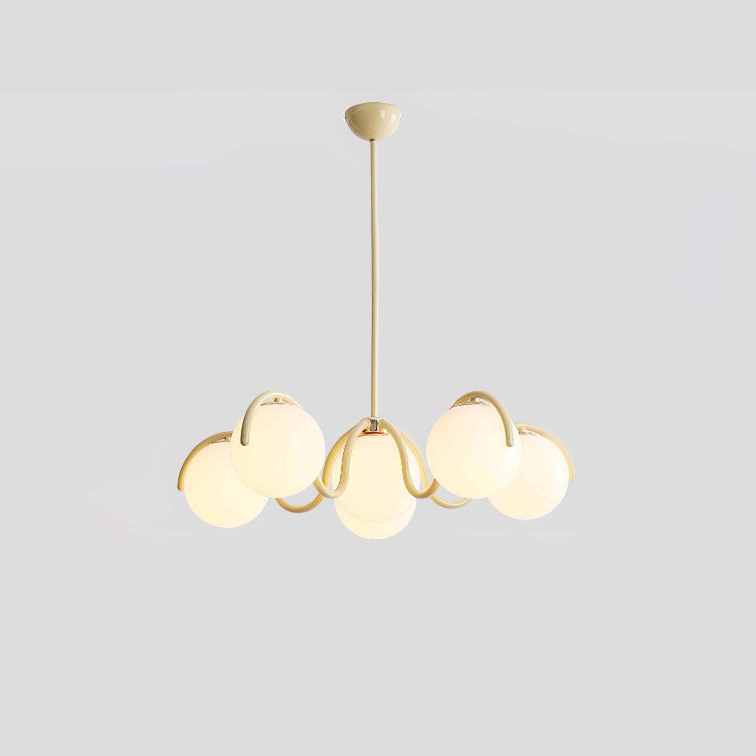Lustra Lustre en Verre Blanc avec Globes et Cadre Courbé