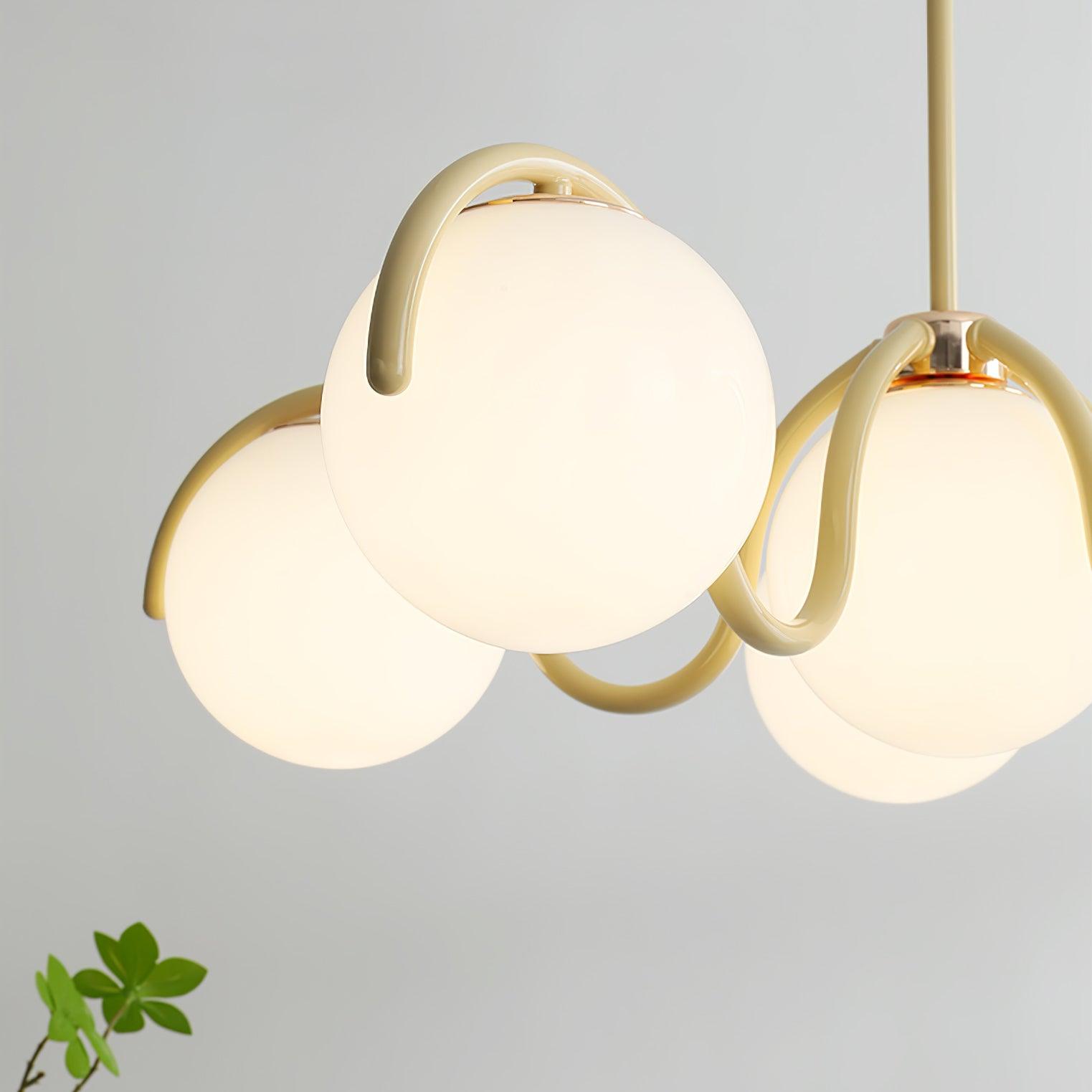 Lustra Lustre en Verre Blanc avec Globes et Cadre Courbé