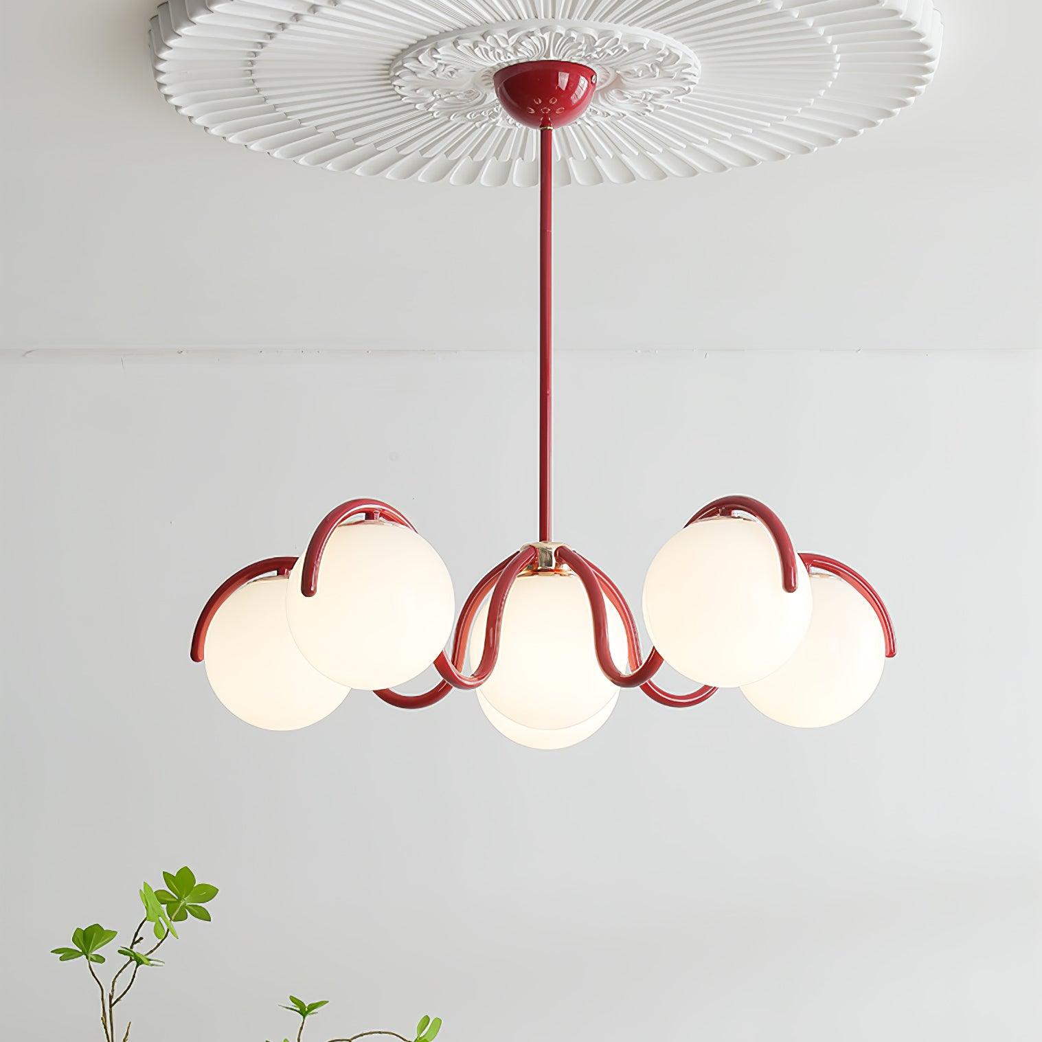 Lustra Lustre en Verre Blanc avec Globes et Cadre Courbé