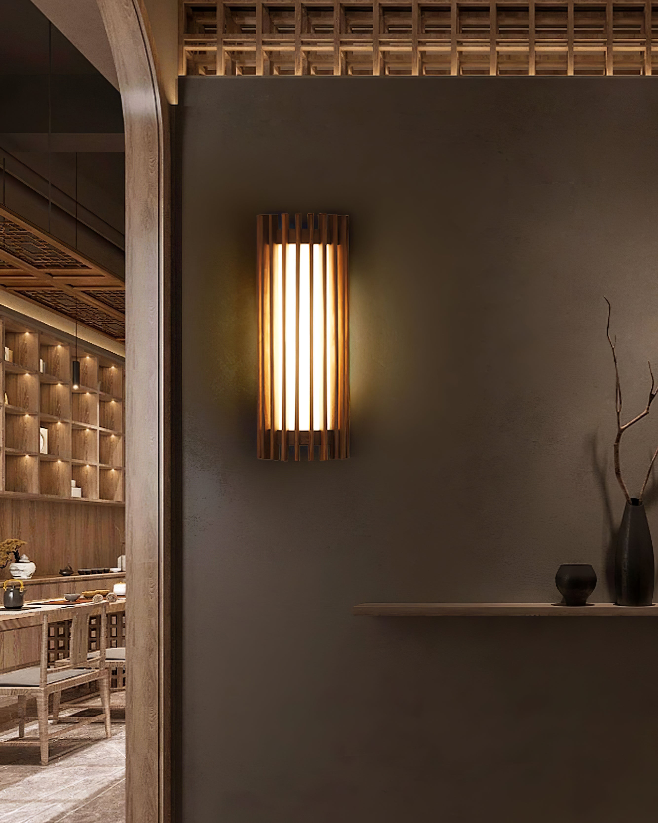 Veyno Lampe murale à lattes en bois