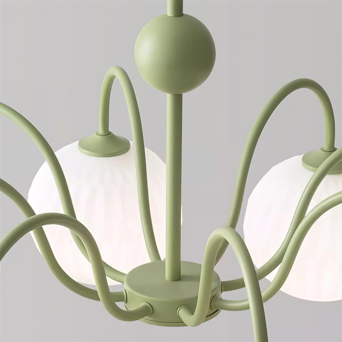 Lustra Lustre Moderne à 8 Lumières en Verre Ridé Vert